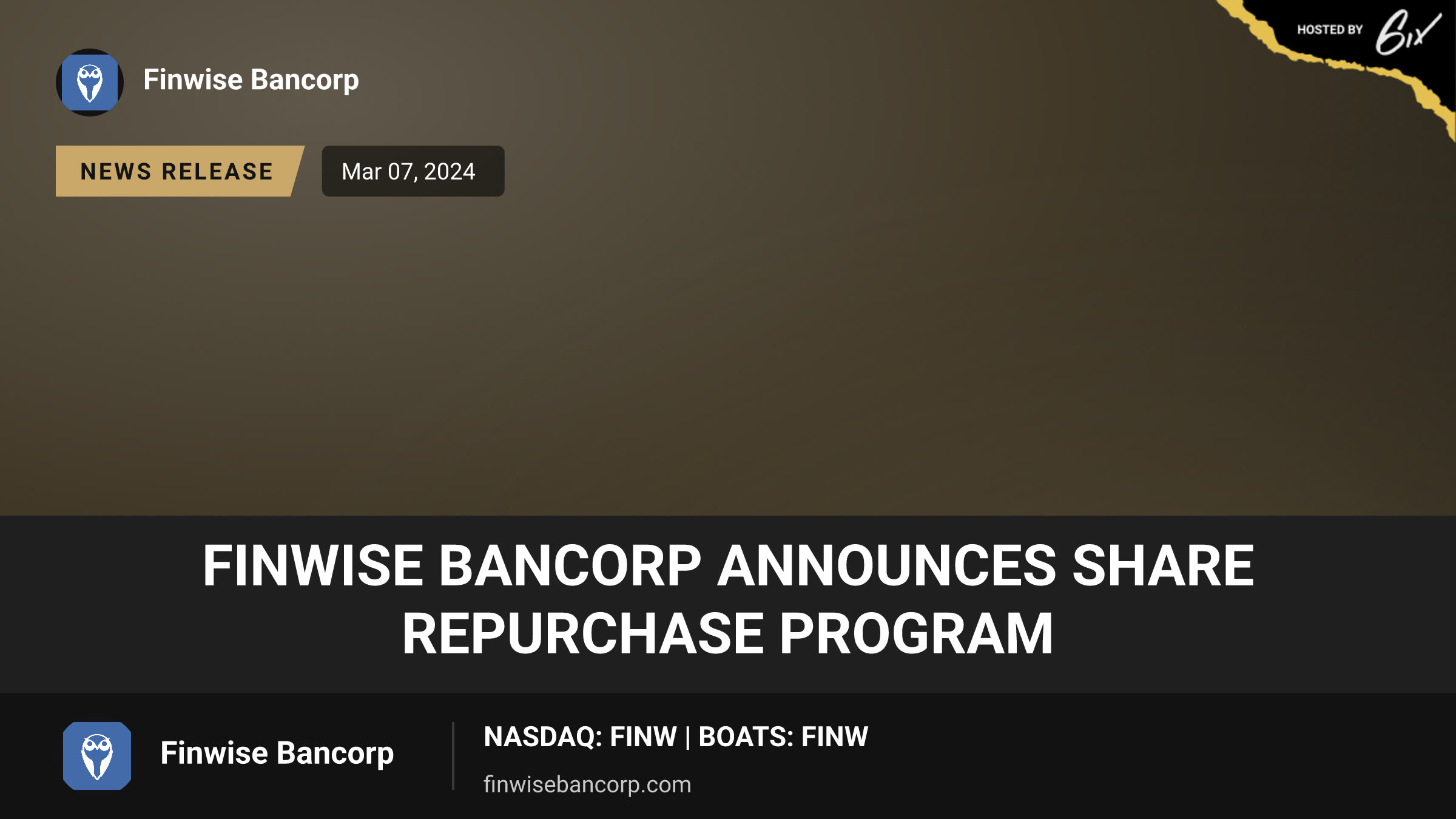 FinWise Bancorp Announces Share Repurchase Program