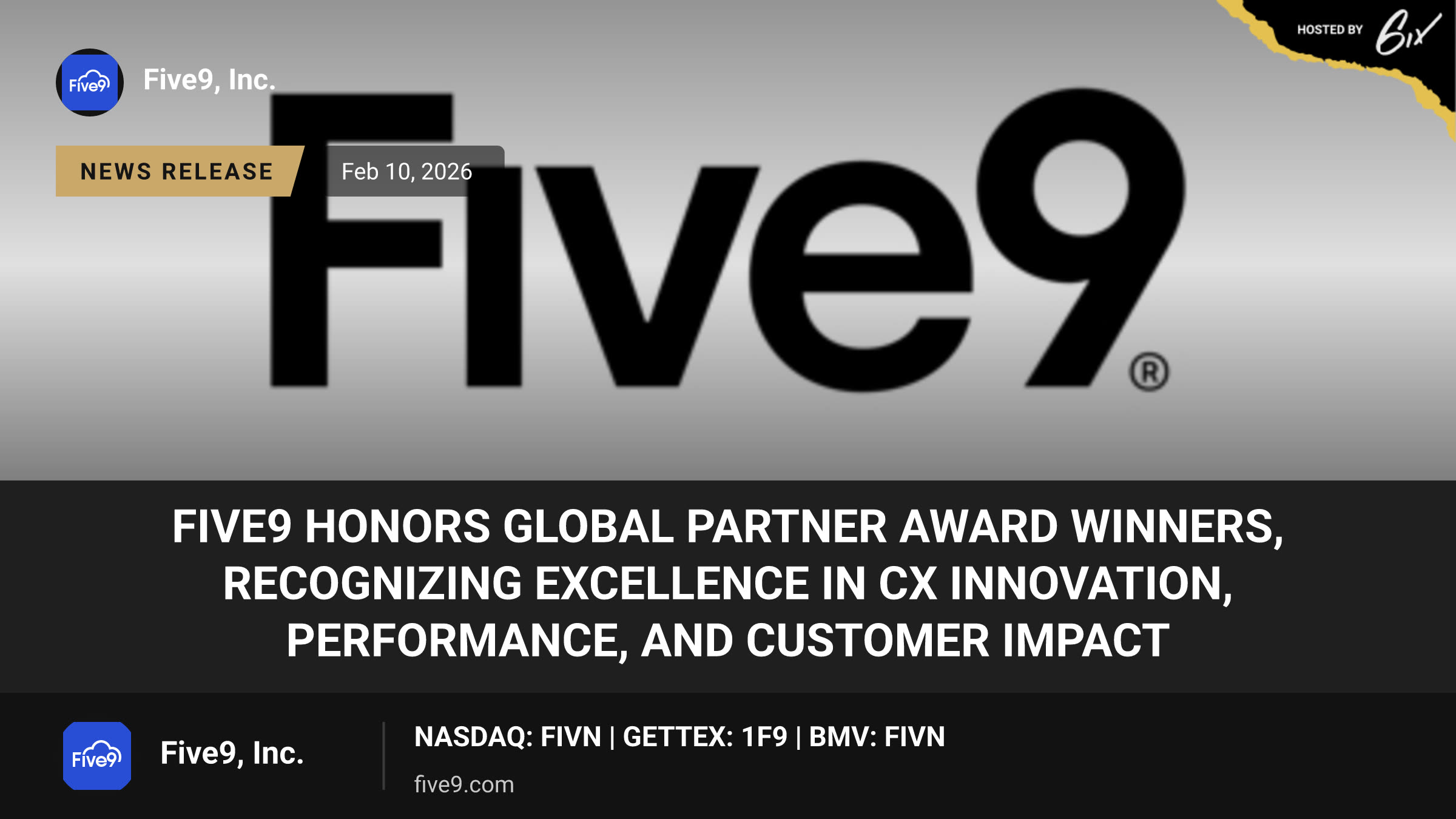 Five9 Honors Global Partner Award Winners, Recognizing Excellence in CX Innovation, Performance, and Customer Impact