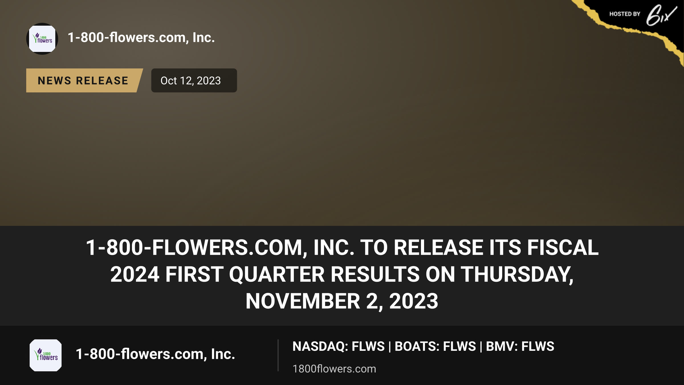 1-800-FLOWERS.COM, Inc. to Release its Fiscal 2024 First Quarter Results on Thursday, November 2, 2023