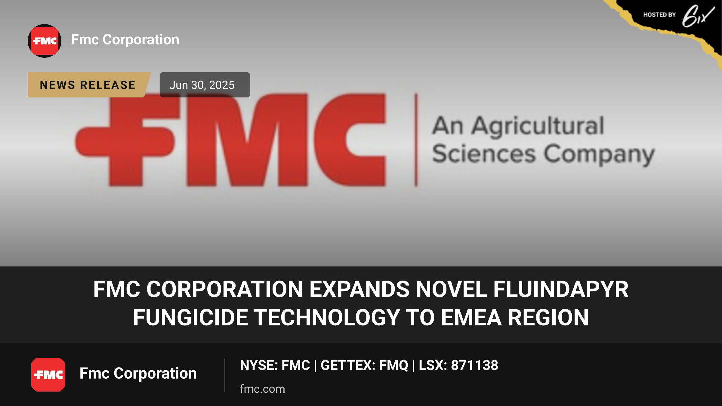 FMC Corporation expands novel fluindapyr fungicide technology to EMEA region