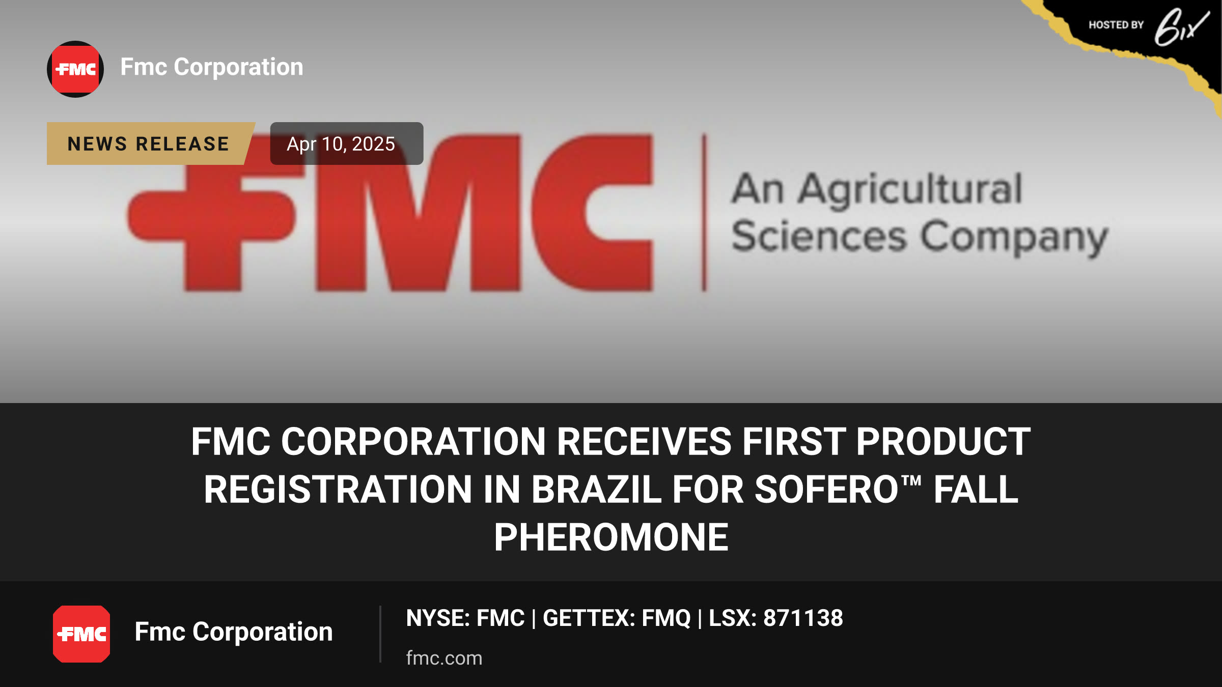 FMC Corporation receives first product registration in Brazil for Sofero™ Fall pheromone
