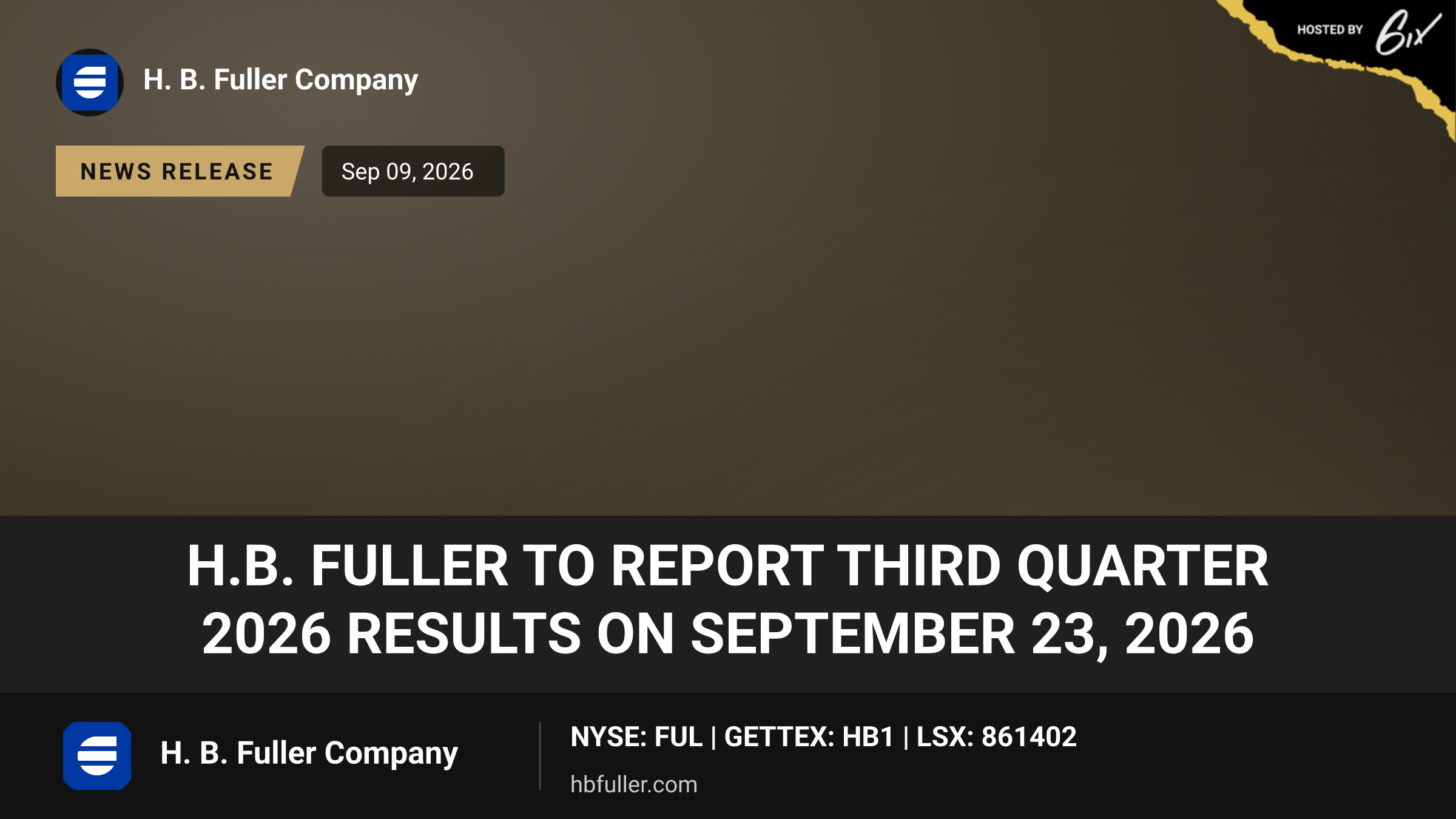 H.B. Fuller to Report Third Quarter 2026 Results on September 23, 2026