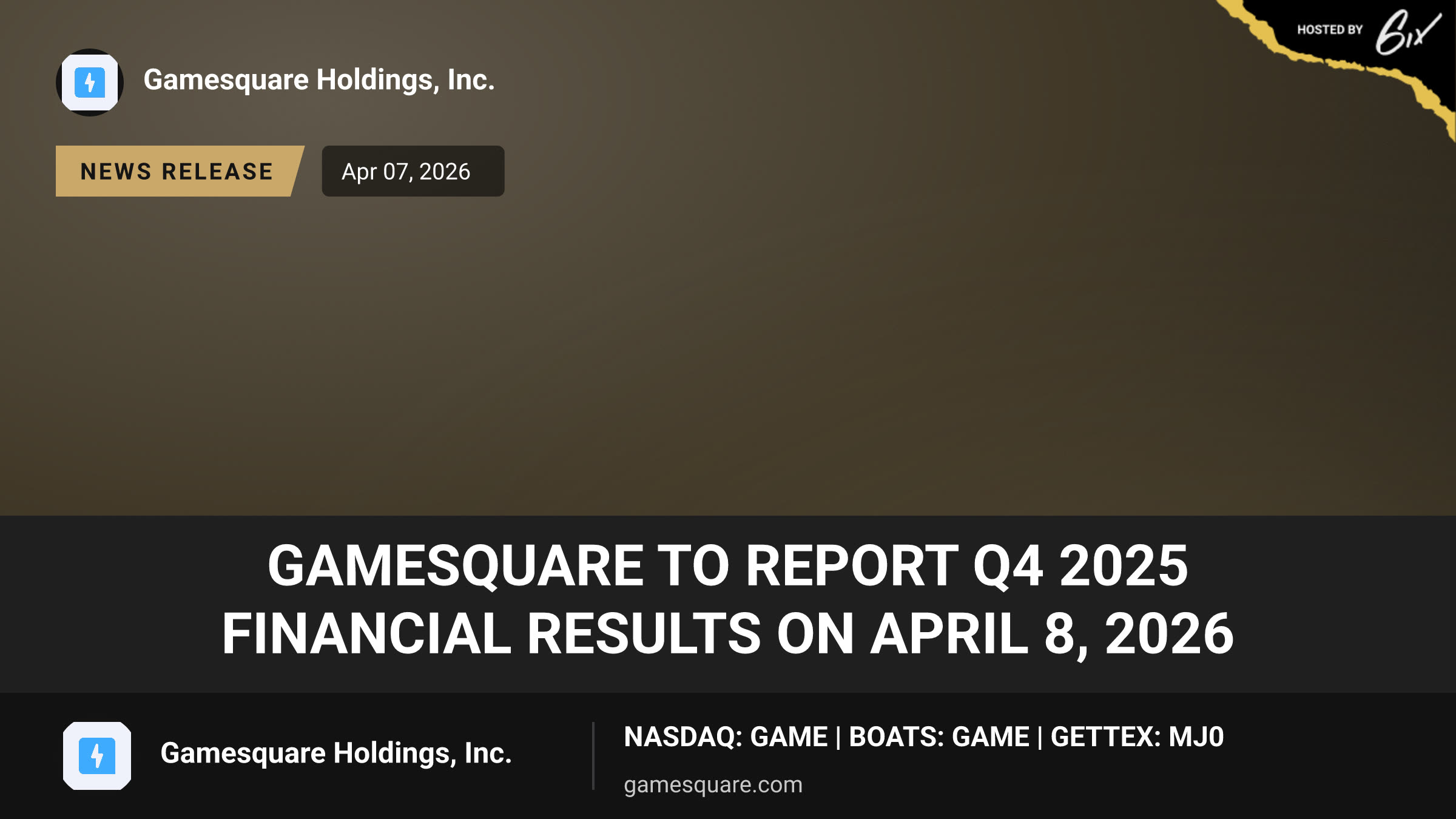 GameSquare to Report Q4 2025 Financial Results on April 8, 2026