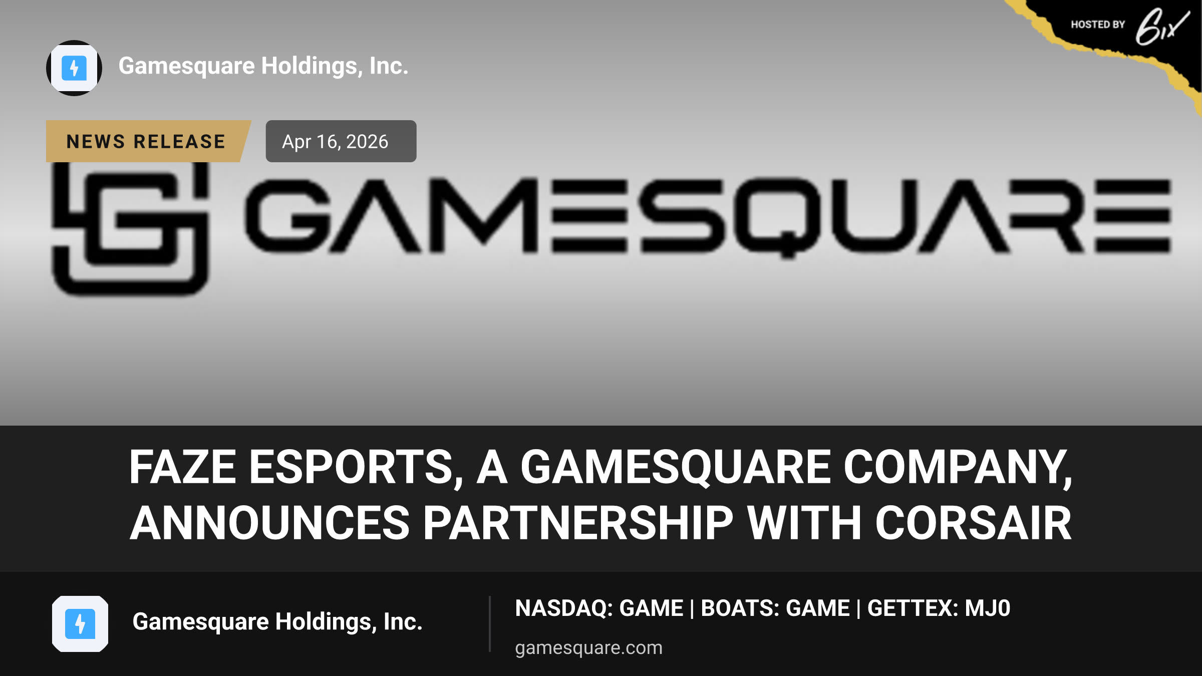 FaZe Esports, a GameSquare Company, Announces Partnership with CORSAIR
