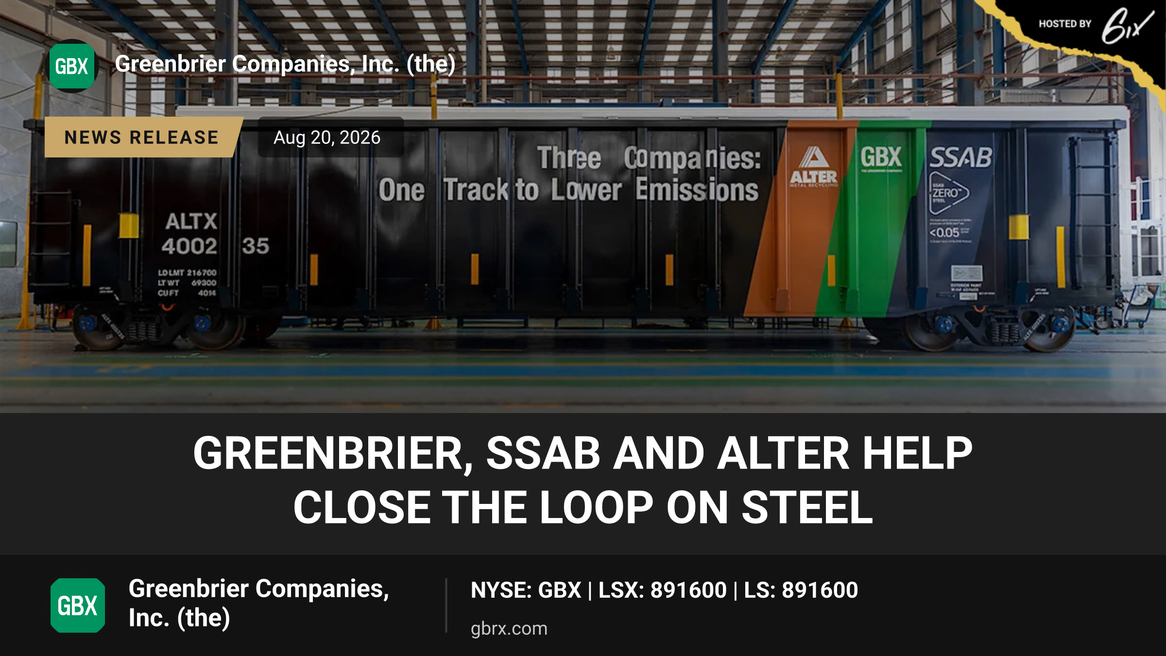 Greenbrier, SSAB and Alter Help Close the Loop on Steel