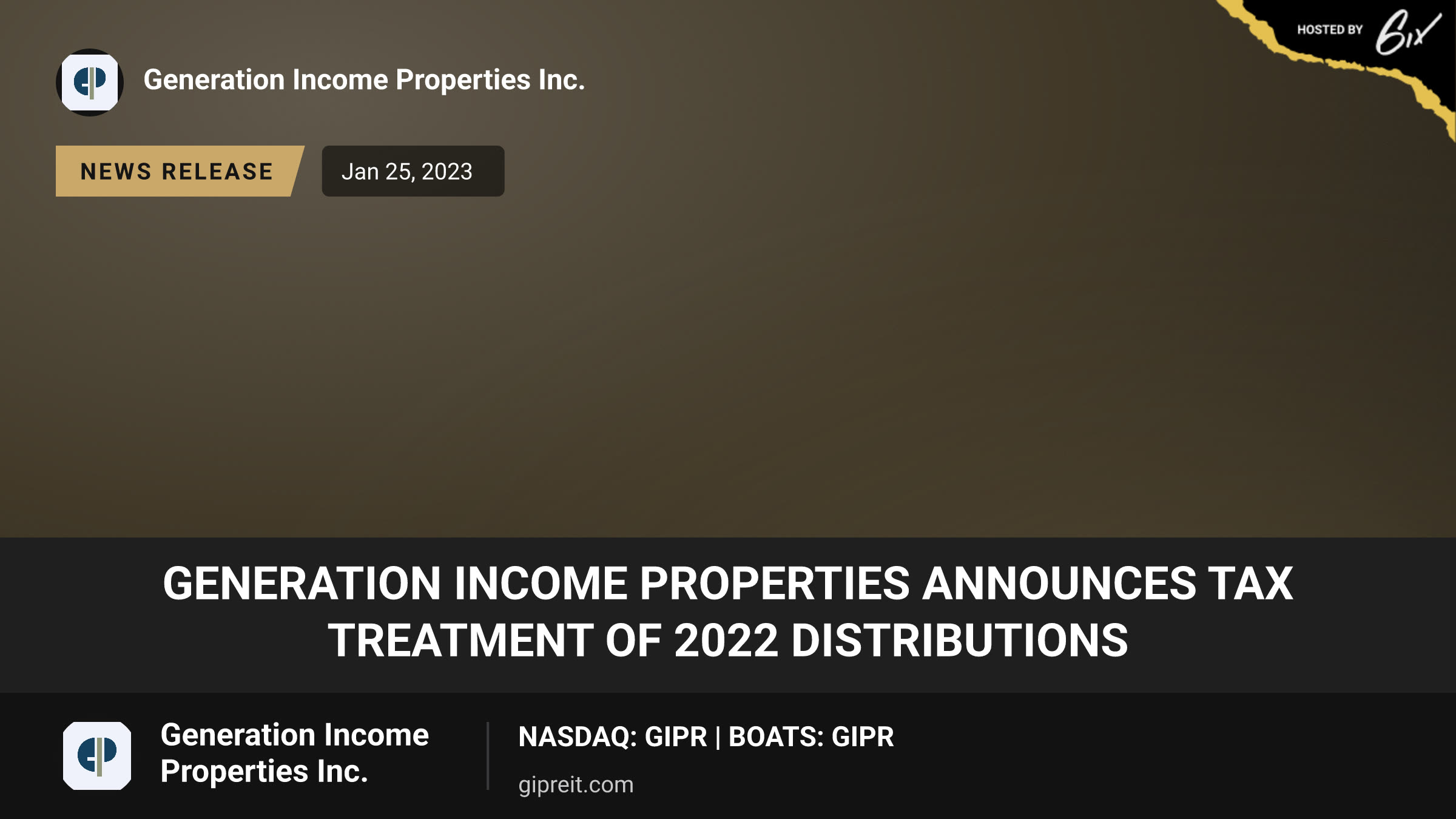 Generation Income Properties Announces Tax Treatment of 2022 Distributions