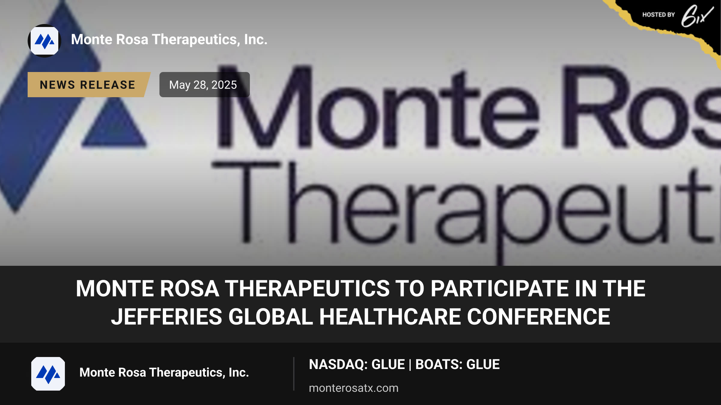Monte Rosa Therapeutics to Participate in the Jefferies Global Healthcare Conference