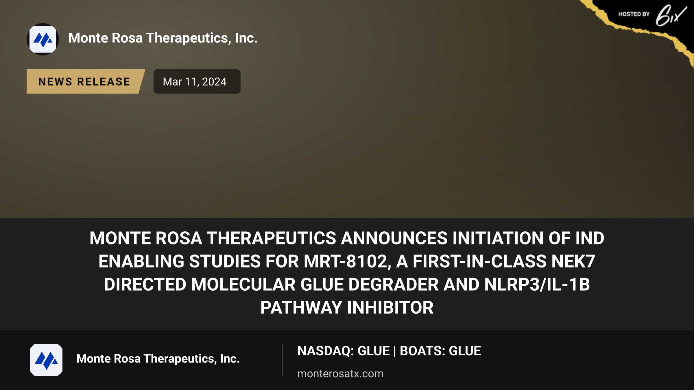 Monte Rosa Therapeutics Announces Initiation of IND Enabling Studies for MRT-8102, A First-in-Class NEK7 Directed Molecular Glue Degrader and NLRP3/IL-1β Pathway Inhibitor