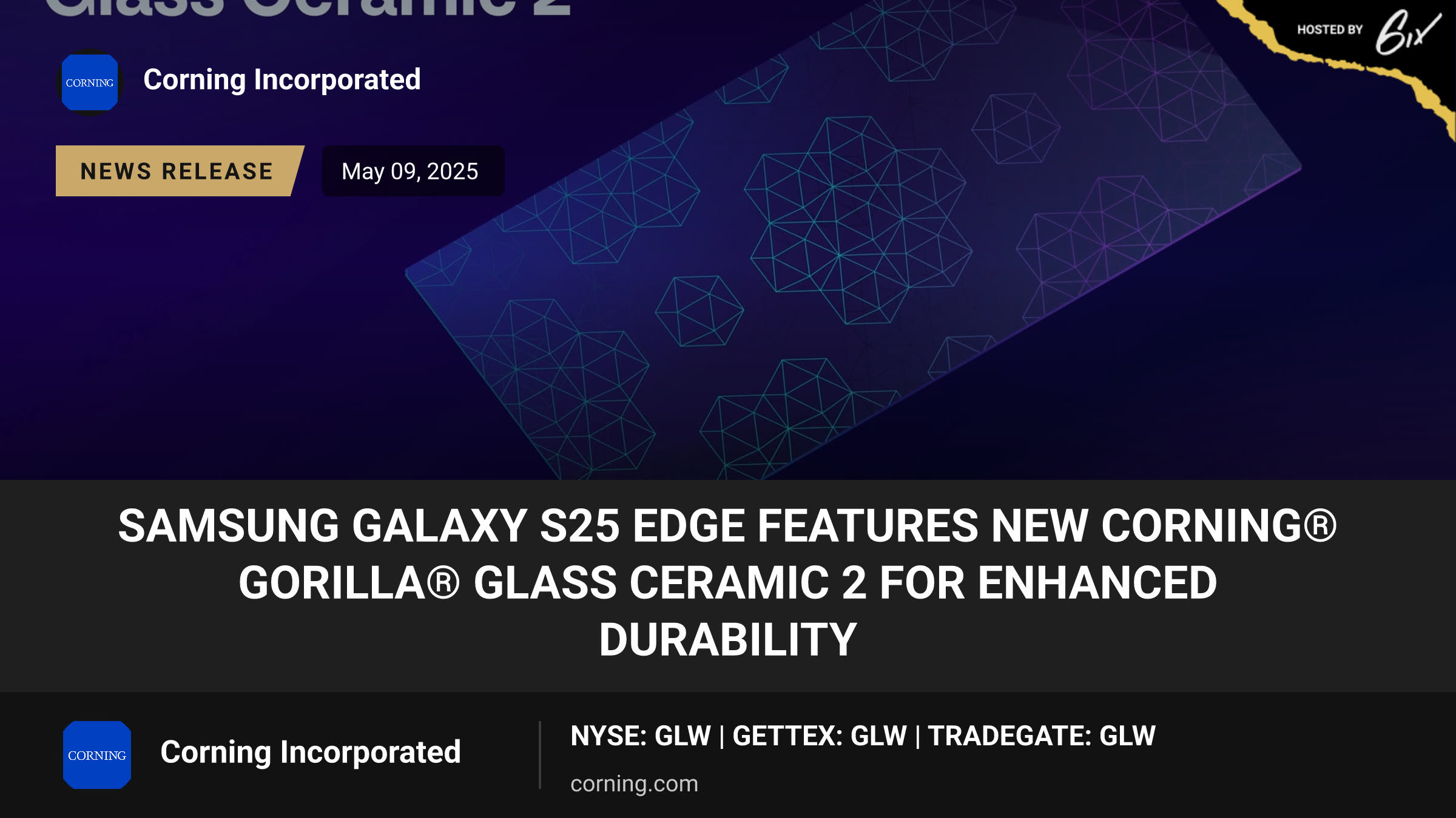 Samsung Galaxy S25 Edge Features New Corning® Gorilla® Glass Ceramic 2 for Enhanced Durability