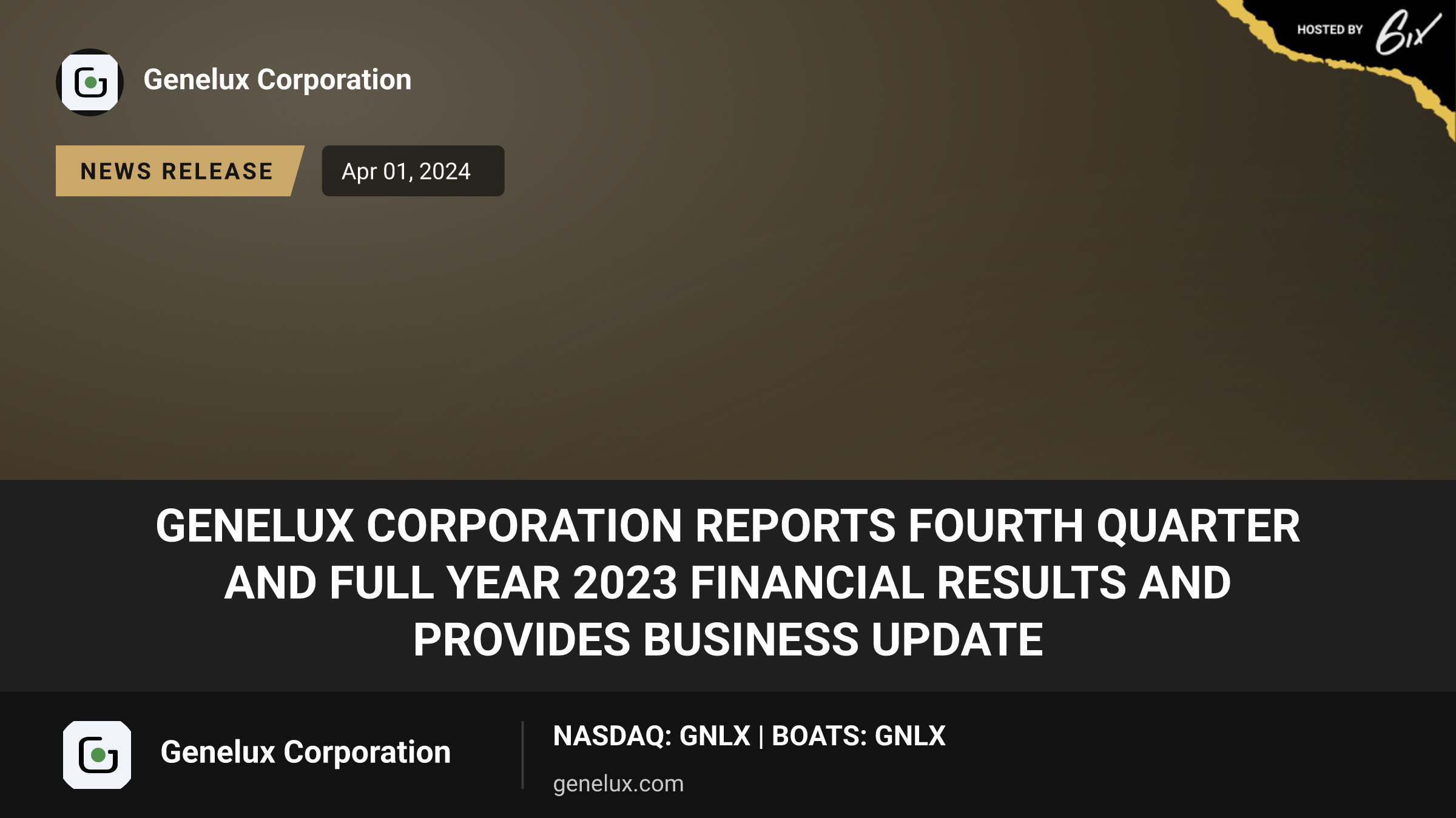 Genelux Corporation Reports Fourth Quarter and Full Year 2023 Financial Results and Provides Business Update