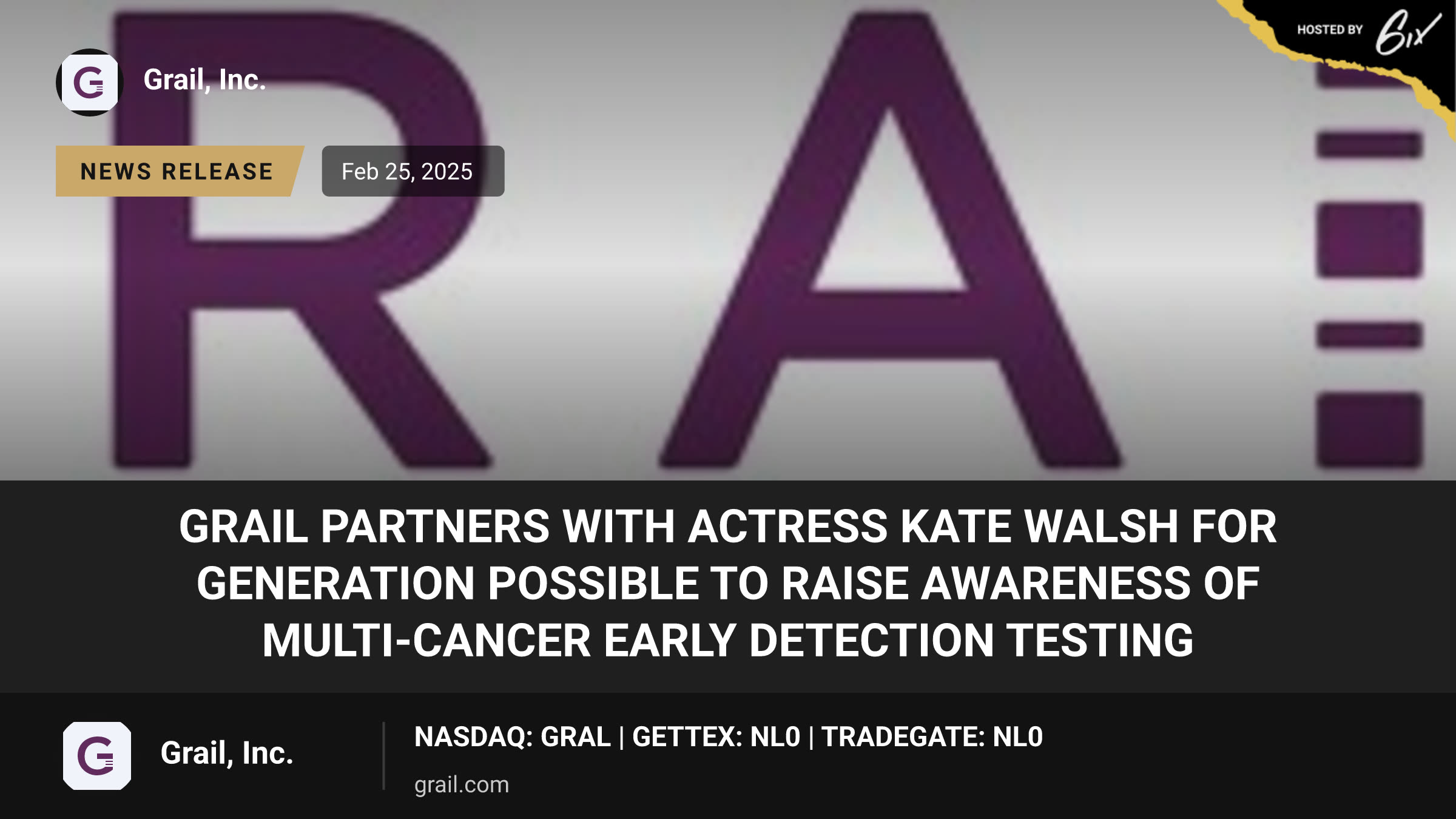 GRAIL Partners With Actress Kate Walsh for Generation Possible to Raise Awareness of Multi-Cancer Early Detection Testing