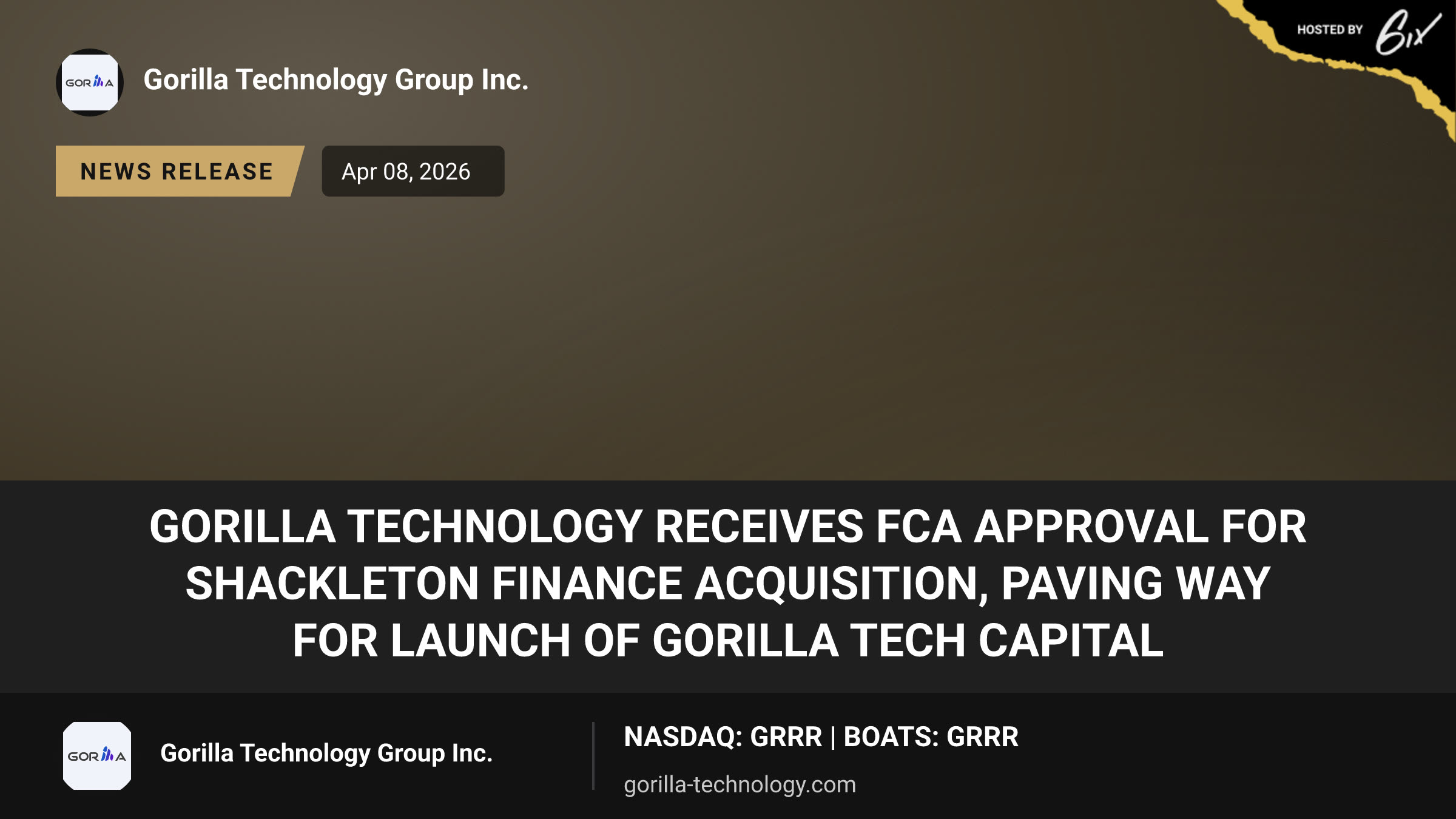 Gorilla Technology Receives FCA Approval for Shackleton Finance Acquisition, Paving Way for Launch of Gorilla Tech Capital