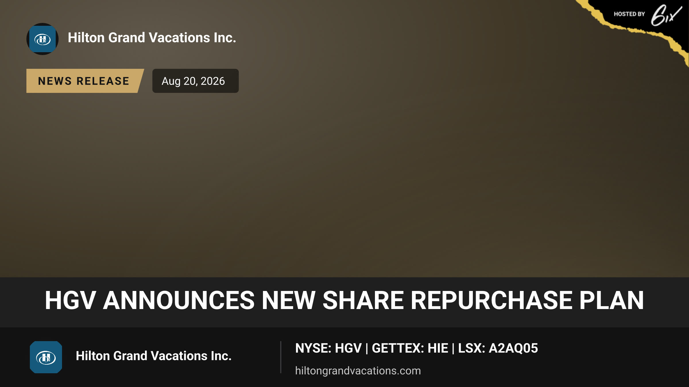 HGV Announces New Share Repurchase Plan