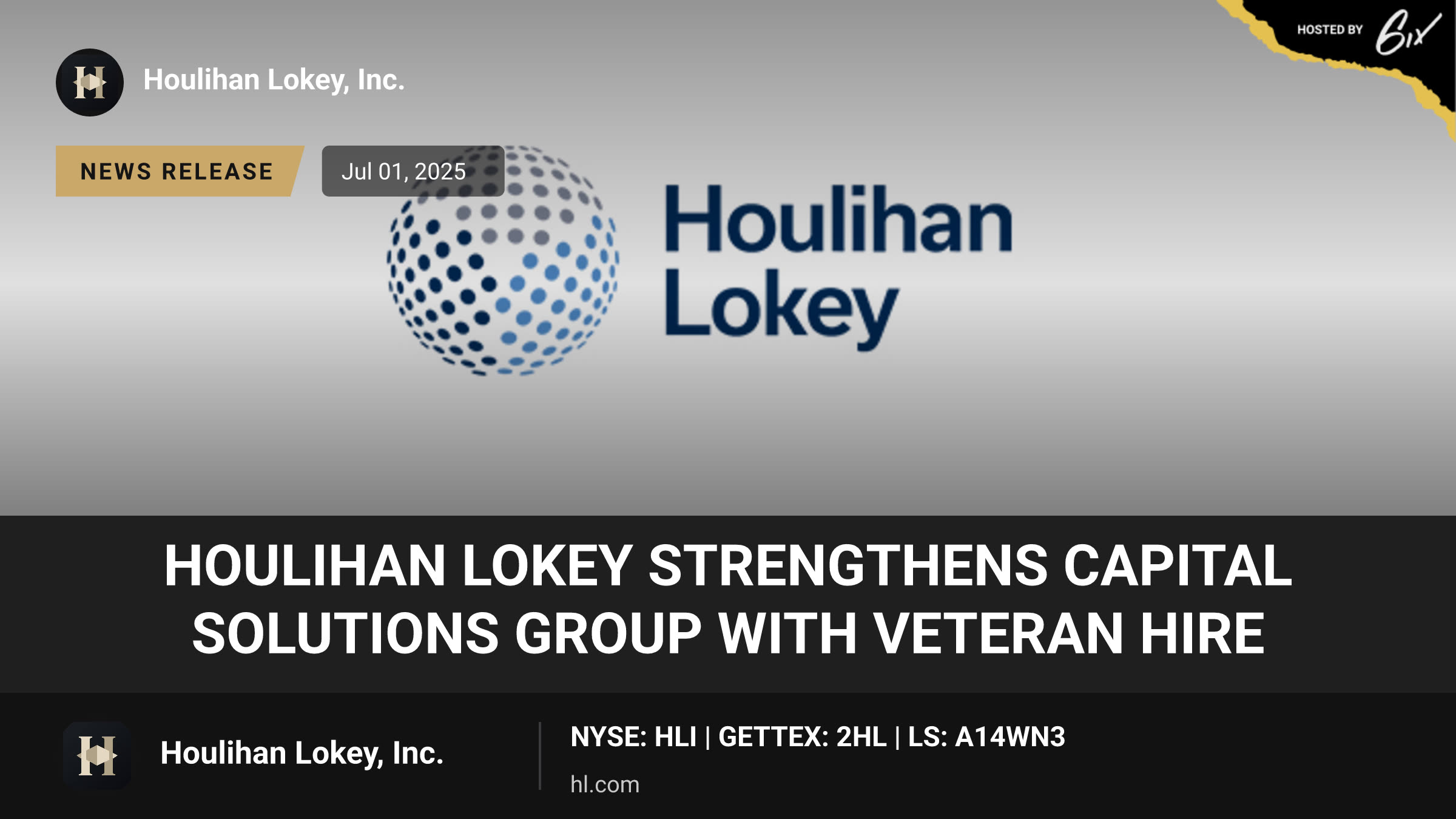 Houlihan Lokey Strengthens Capital Solutions Group With Veteran Hire