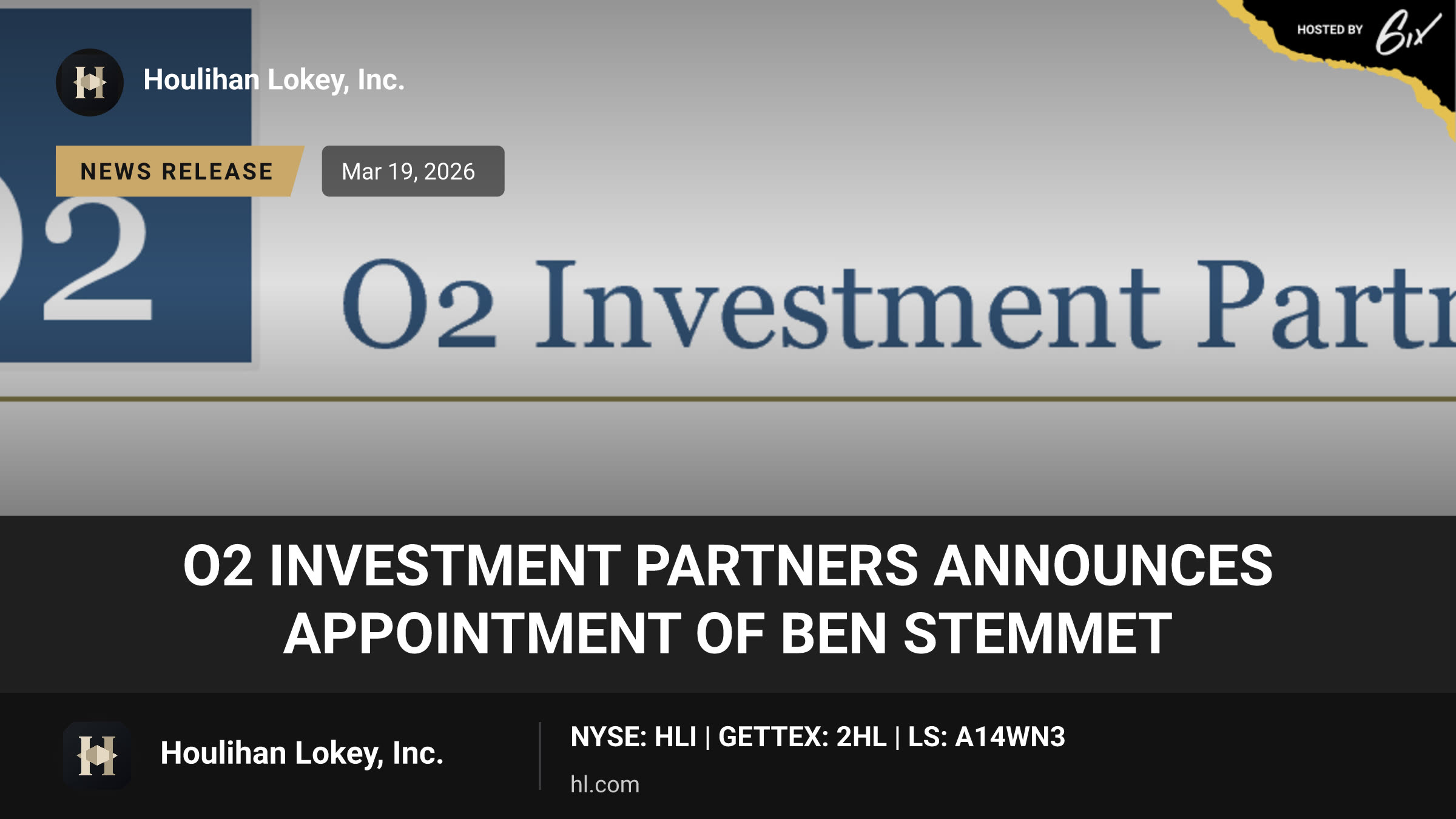 O2 Investment Partners Announces Appointment of Ben Stemmet