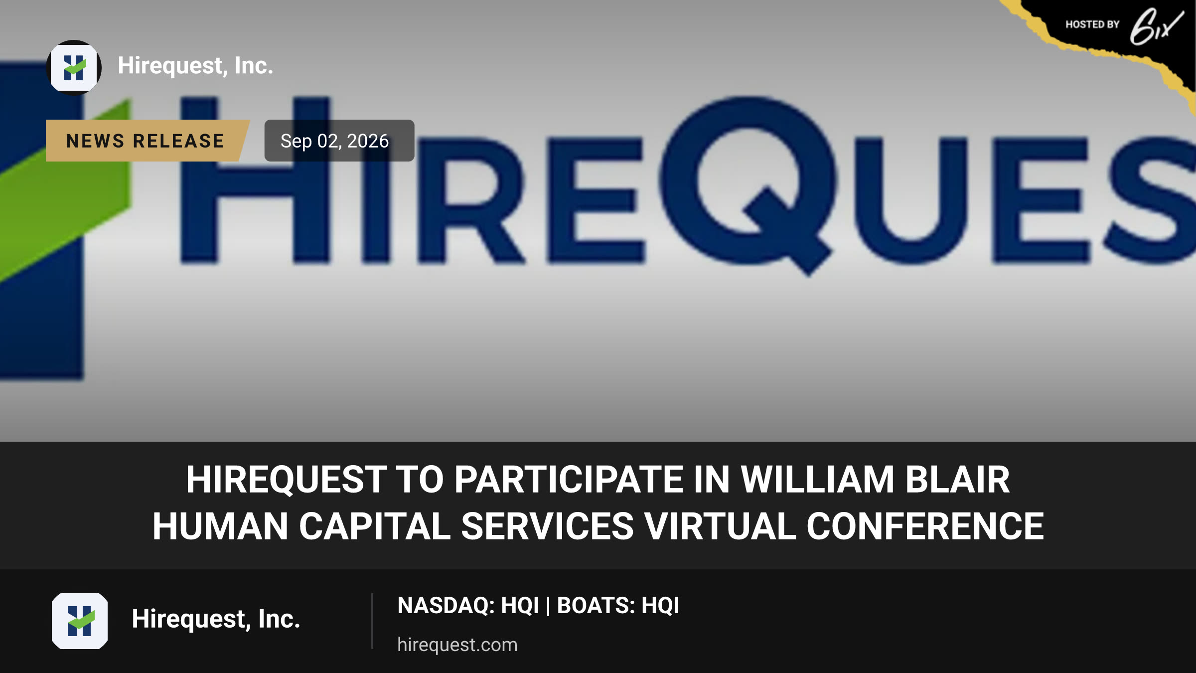 HireQuest to Participate in William Blair Human Capital Services Virtual Conference