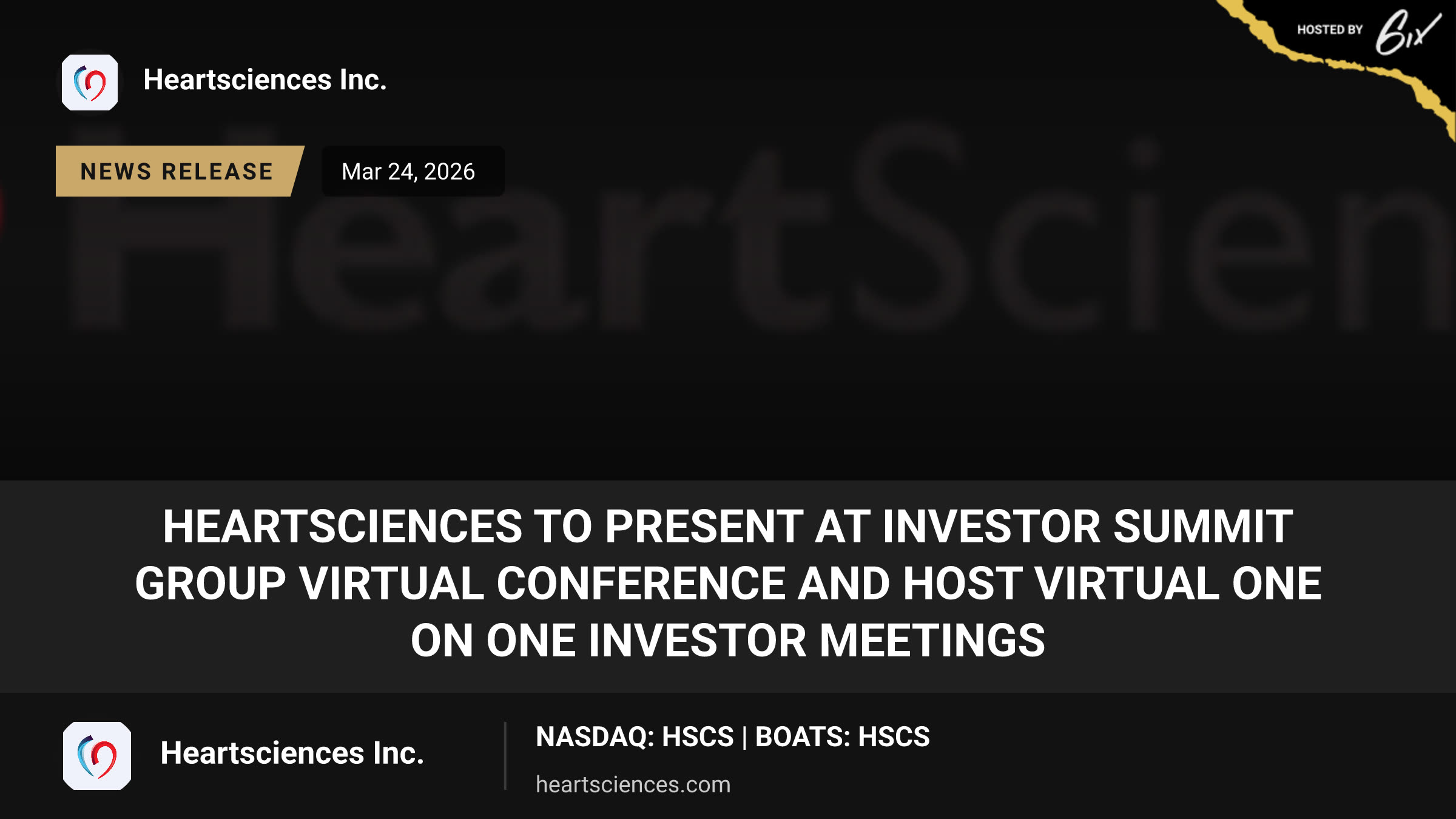 HeartSciences to Present at Investor Summit Group Virtual Conference and Host Virtual One on One Investor Meetings