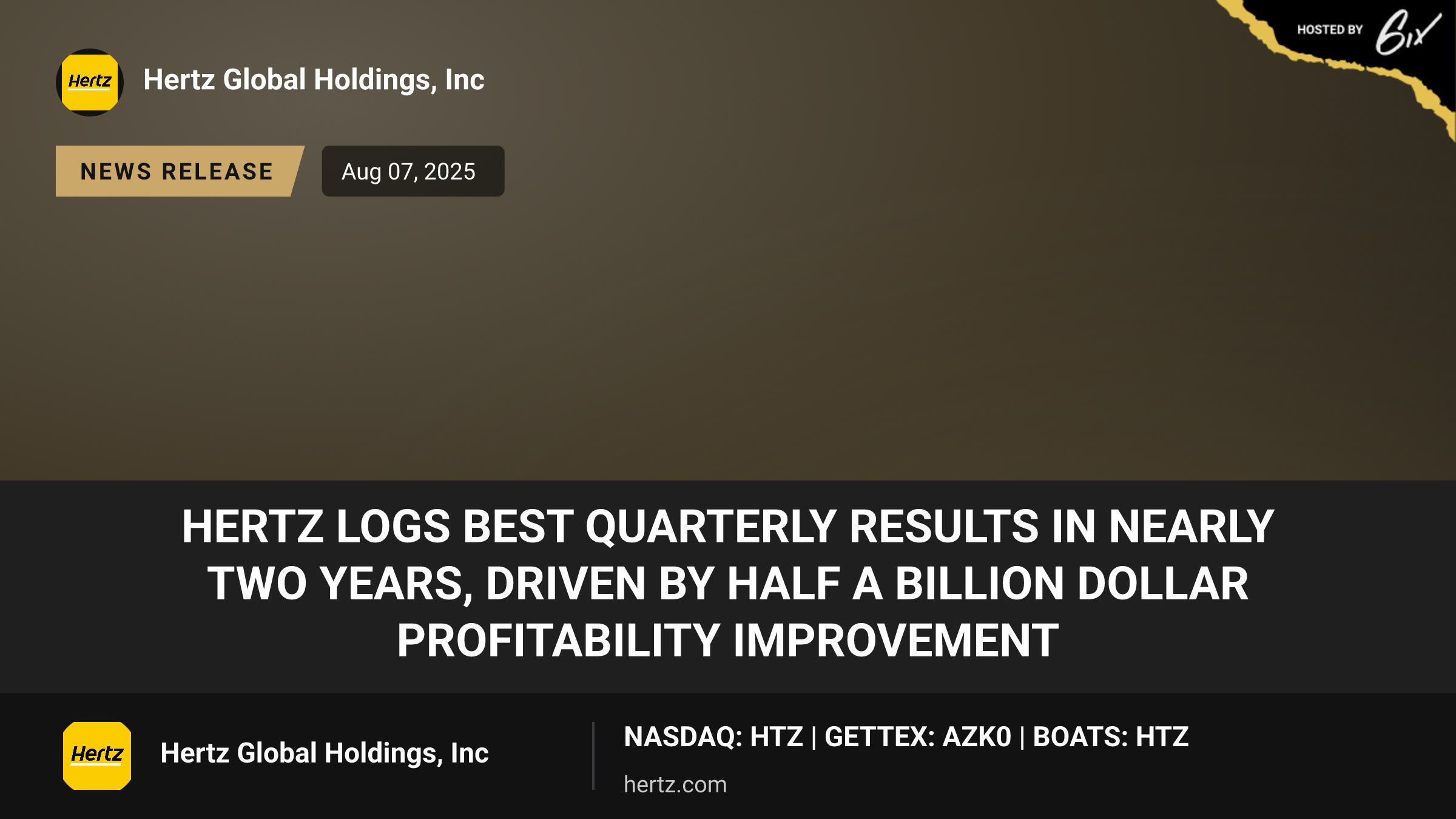 Hertz Logs Best Quarterly Results in Nearly Two Years, Driven by Half a Billion Dollar Profitability Improvement
