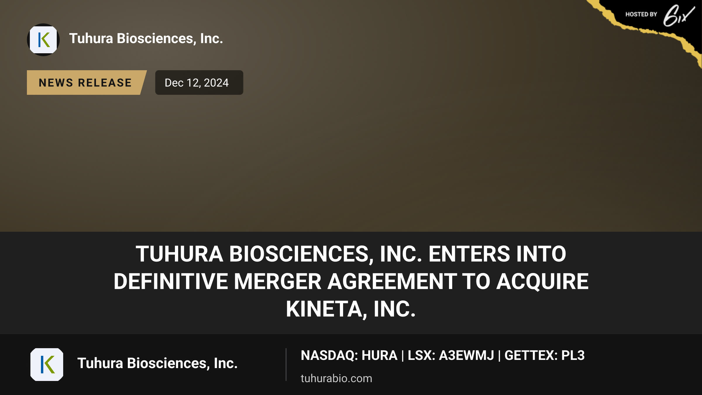TuHURA Biosciences, Inc. Enters into Definitive Merger Agreement to Acquire Kineta, Inc.