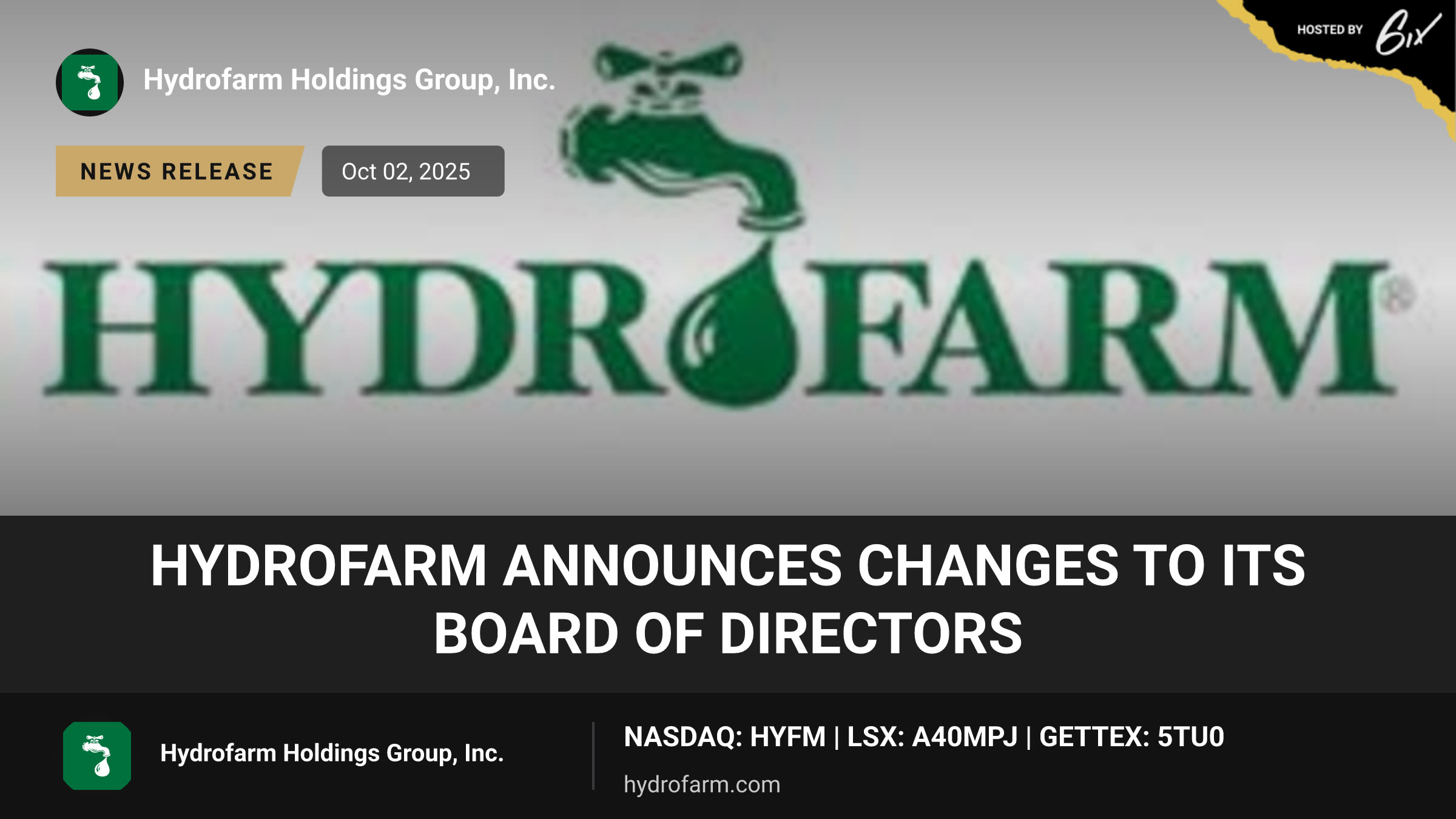 Hydrofarm Announces Changes to its Board of Directors