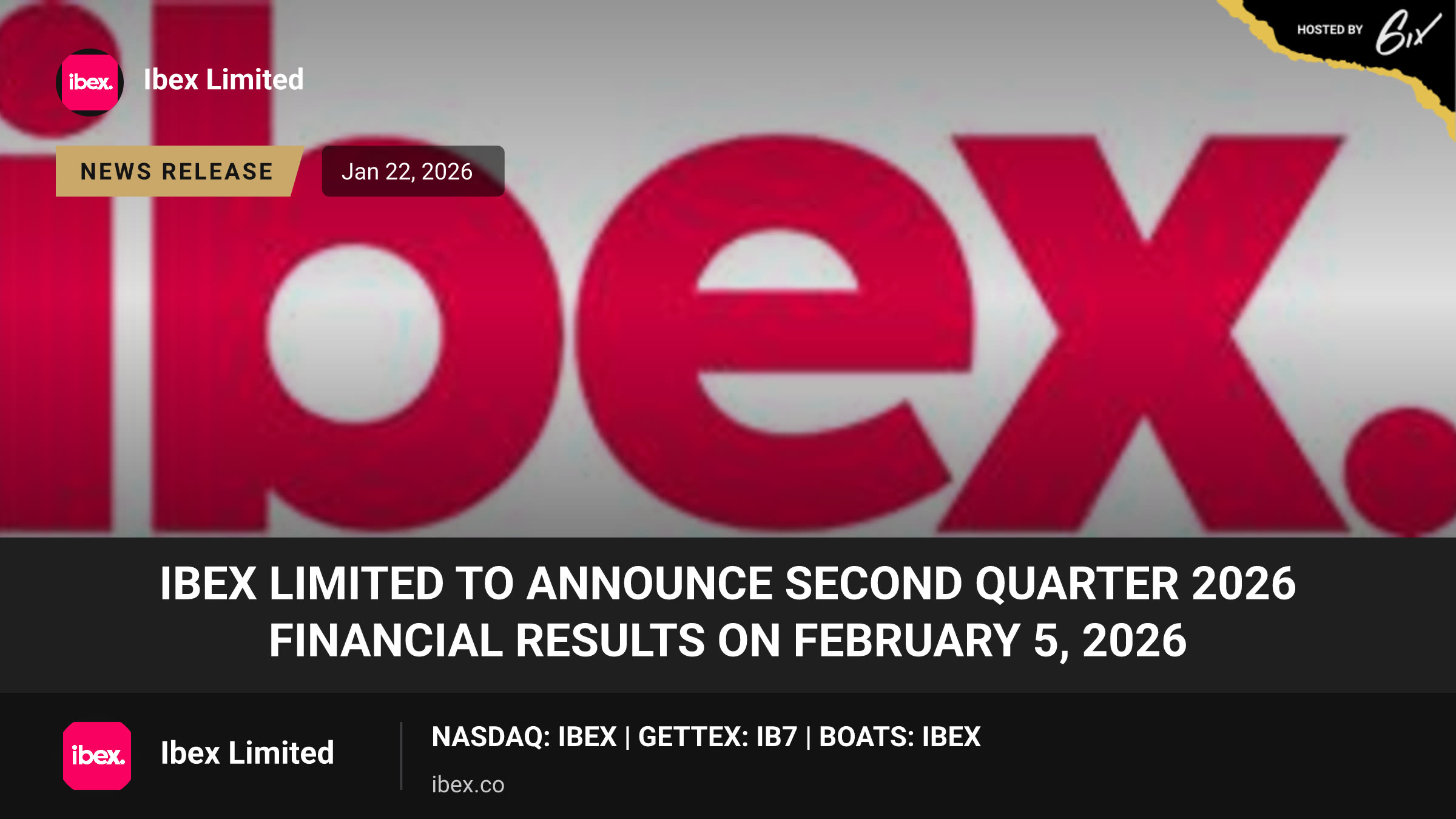 IBEX Limited to Announce Second Quarter 2026 Financial Results on February 5, 2026