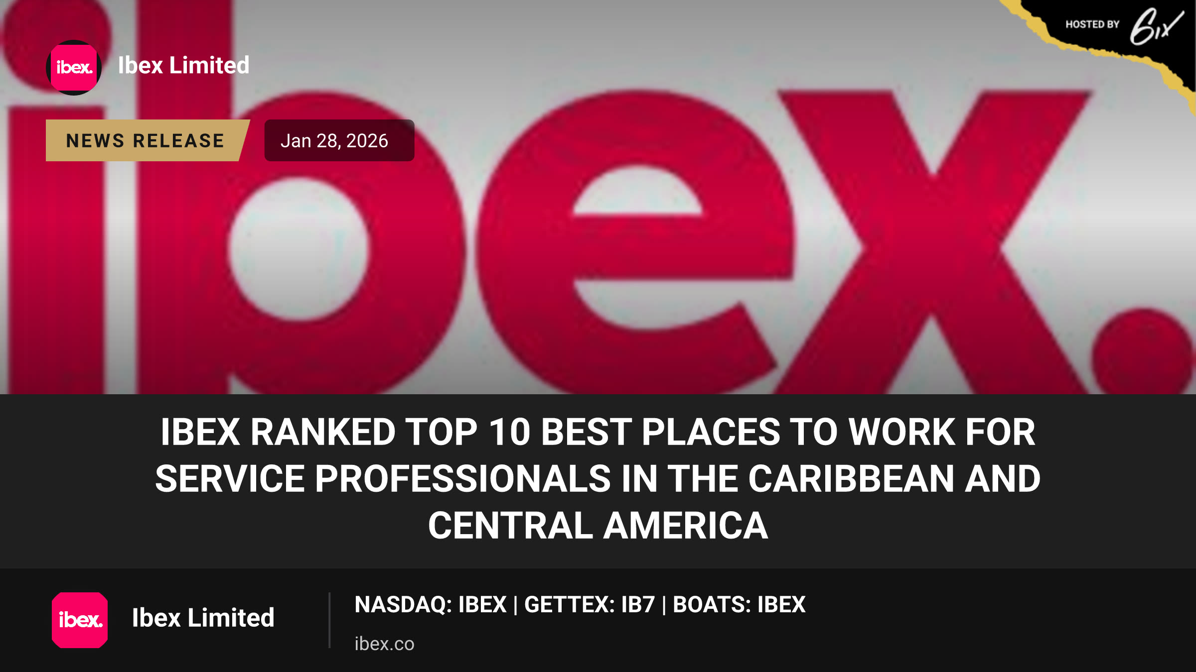 ibex Ranked Top 10 Best Places to Work for Service Professionals in the Caribbean and Central America