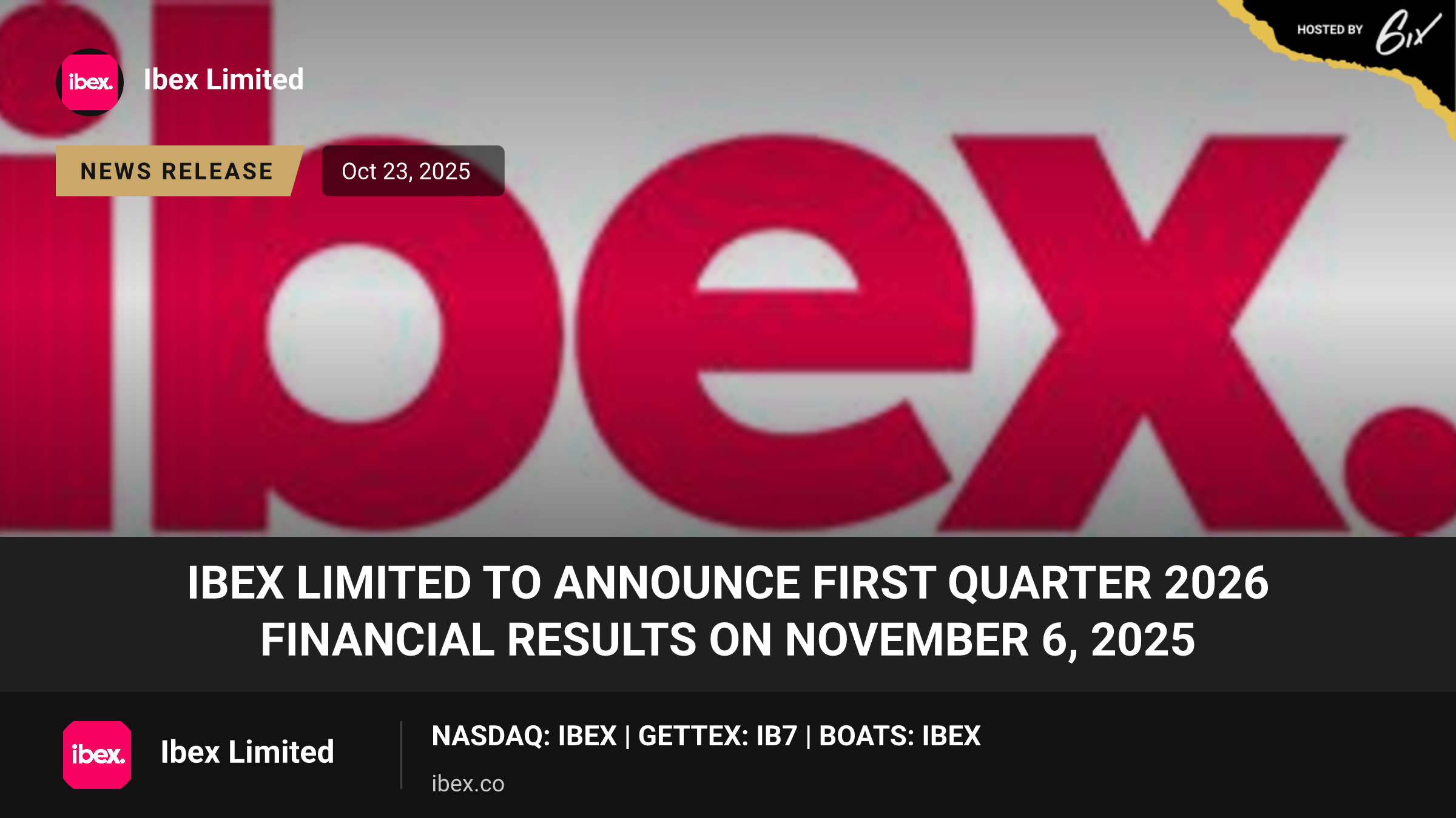 IBEX Limited to Announce First Quarter 2026 Financial Results on November 6, 2025