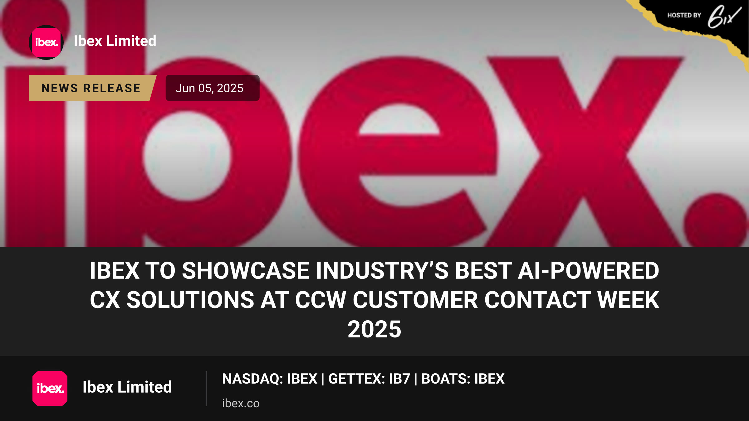 ibex to Showcase Industry’s Best AI-Powered CX Solutions at CCW Customer Contact Week 2025