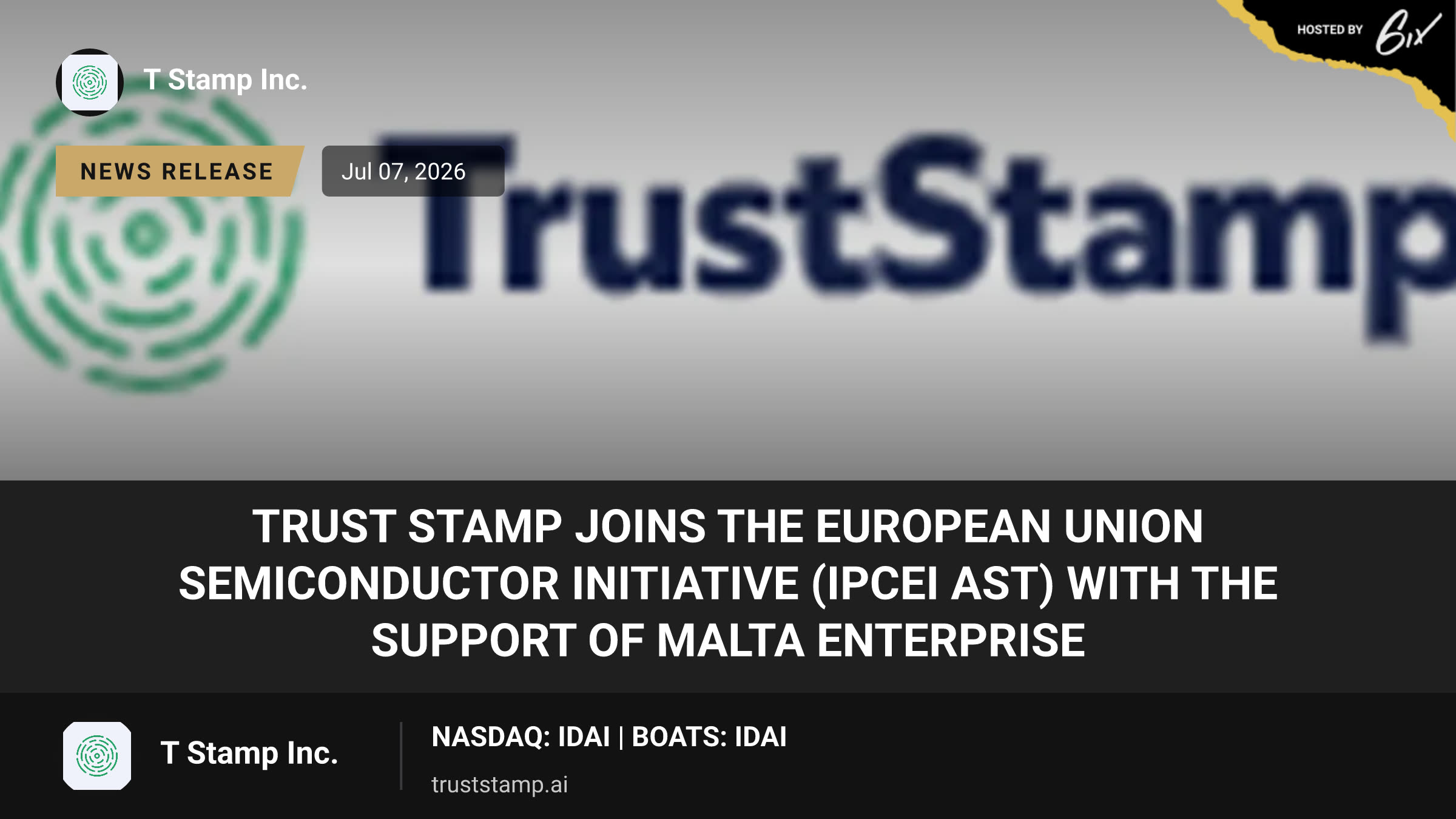 Trust Stamp joins the European Union Semiconductor Initiative (IPCEI AST) with the Support of Malta Enterprise