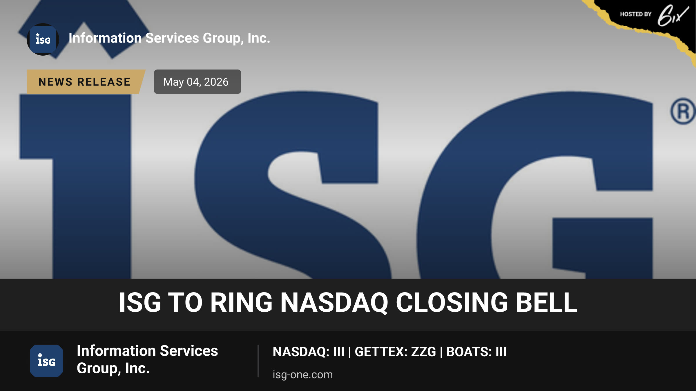 ISG to Ring Nasdaq Closing Bell
