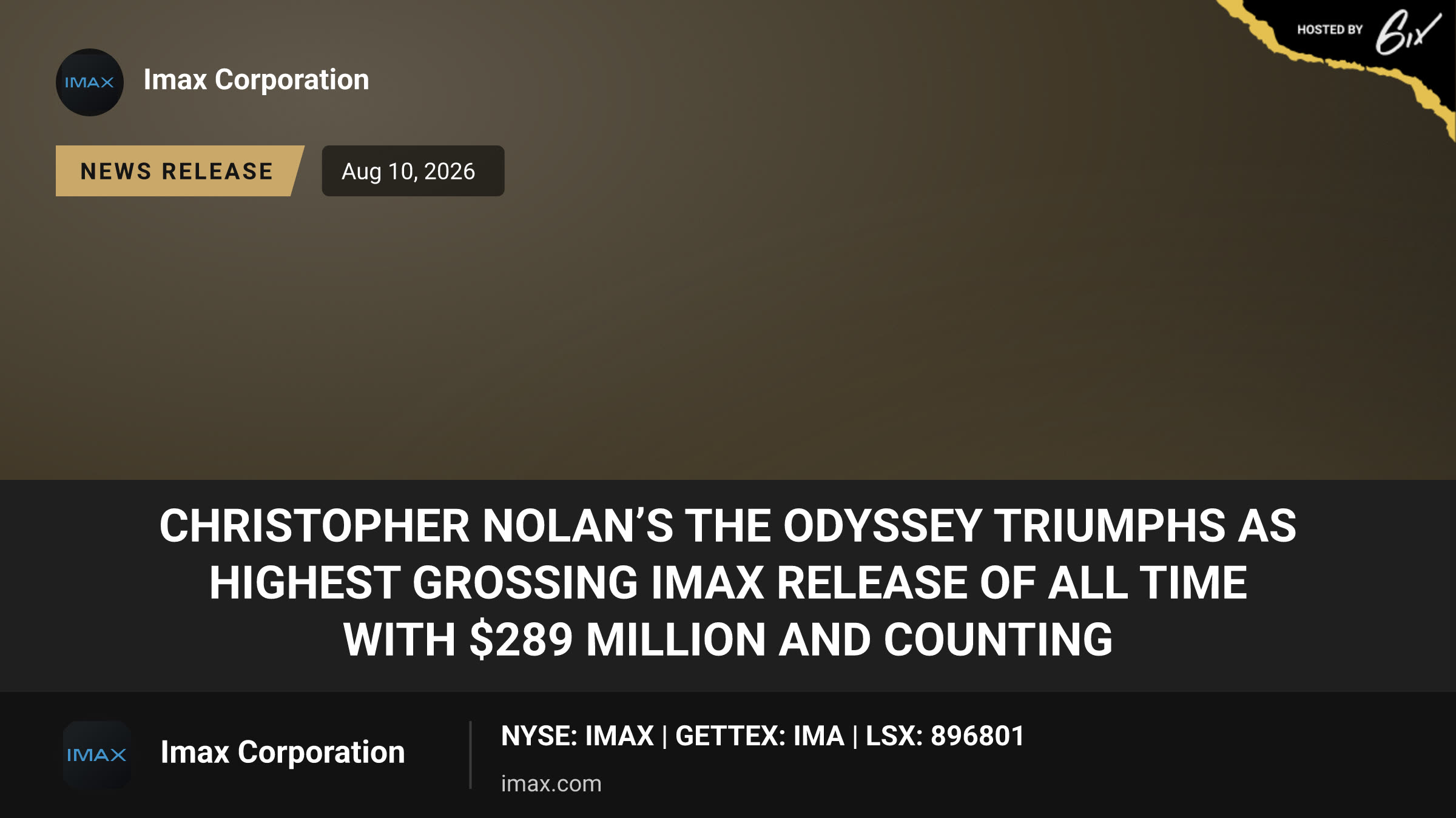 Christopher Nolan’s The Odyssey Triumphs as Highest Grossing IMAX Release of All Time with $289 Million and Counting