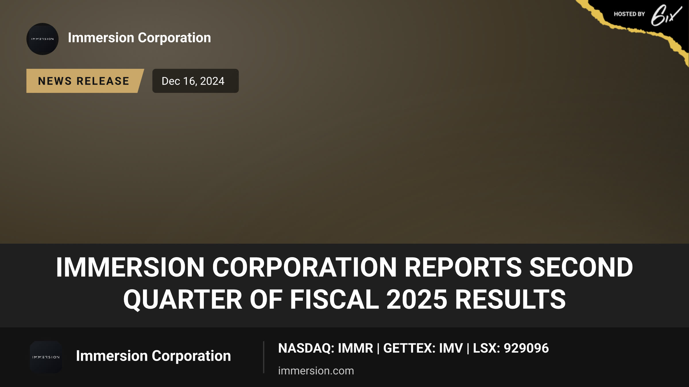 Immersion Corporation Reports Second Quarter of Fiscal 2025 Results