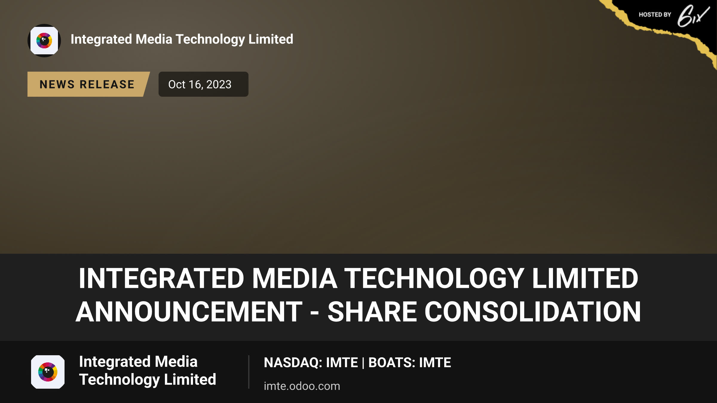 Integrated Media Technology Limited Announcement - Share Consolidation