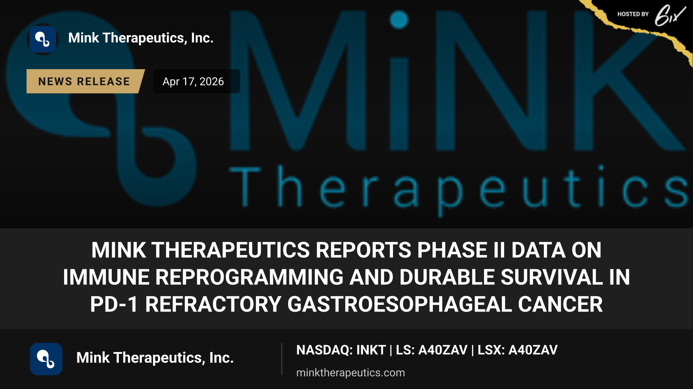 MiNK Therapeutics Reports Phase II Data on Immune Reprogramming and Durable Survival in PD-1 Refractory Gastroesophageal Cancer