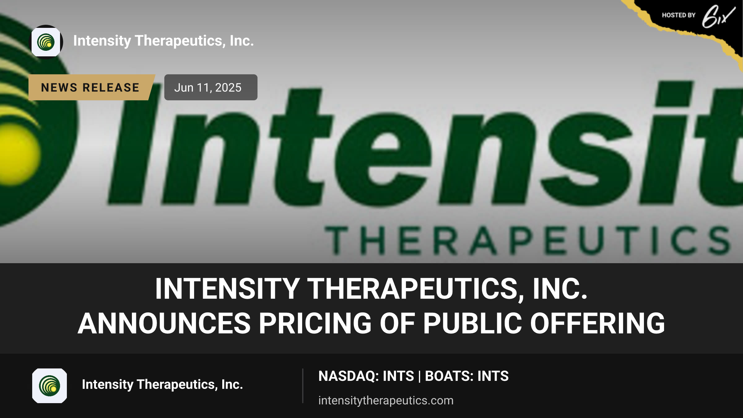 Intensity Therapeutics, Inc. Announces Pricing of Public Offering