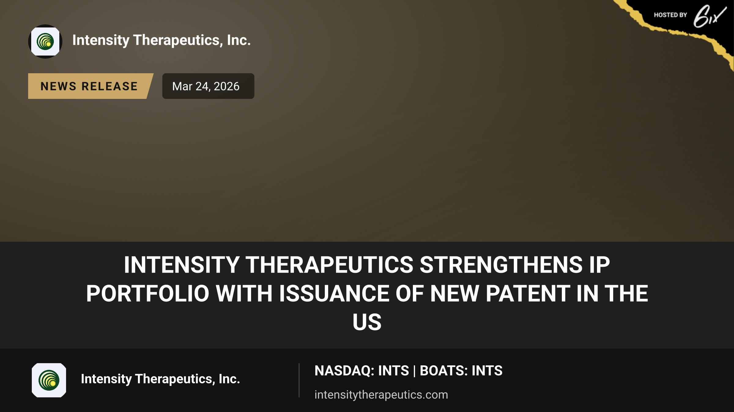 Intensity Therapeutics Strengthens IP Portfolio with Issuance of New Patent in the US