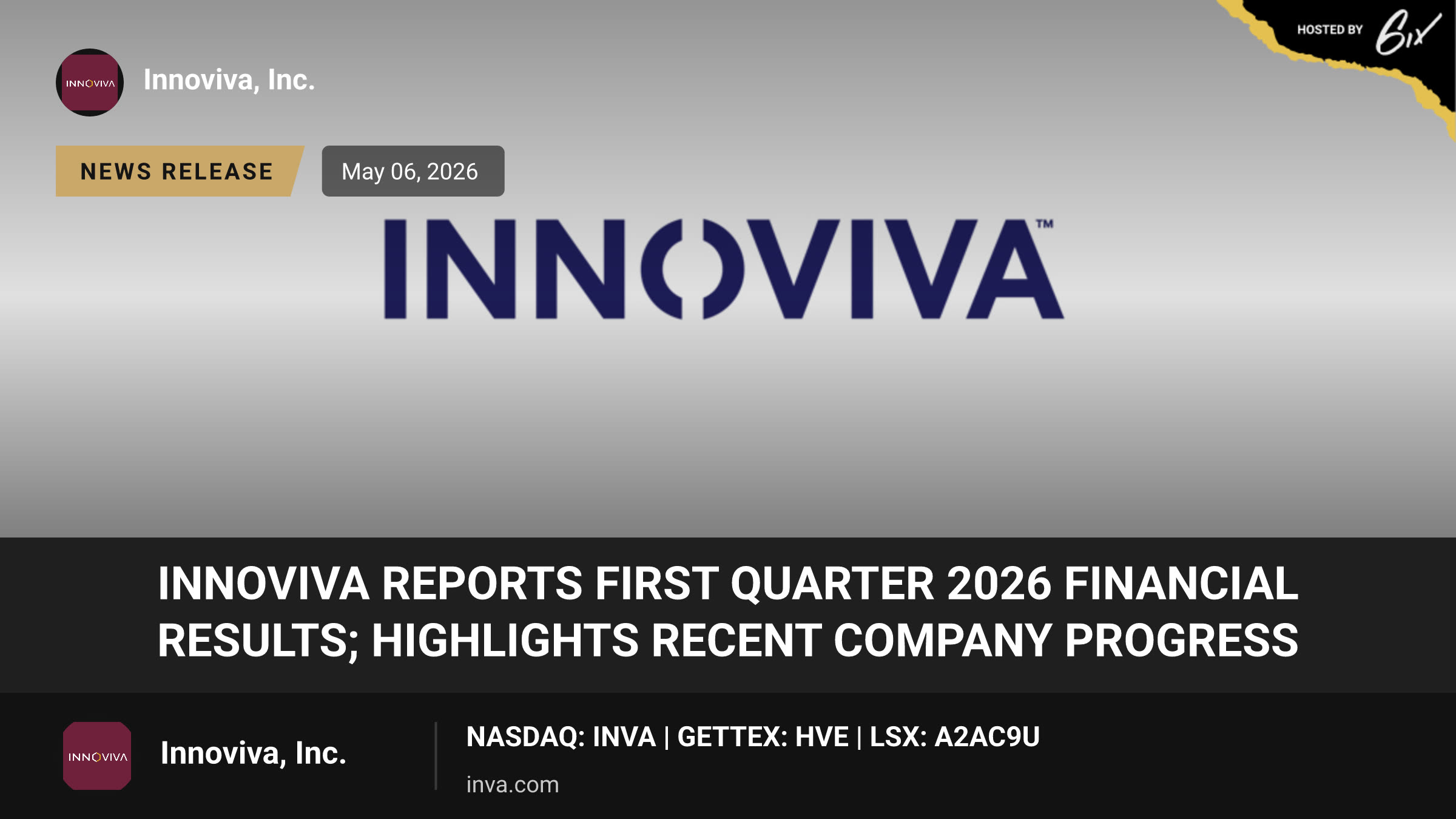 Innoviva Reports First Quarter 2026 Financial Results; Highlights Recent Company Progress