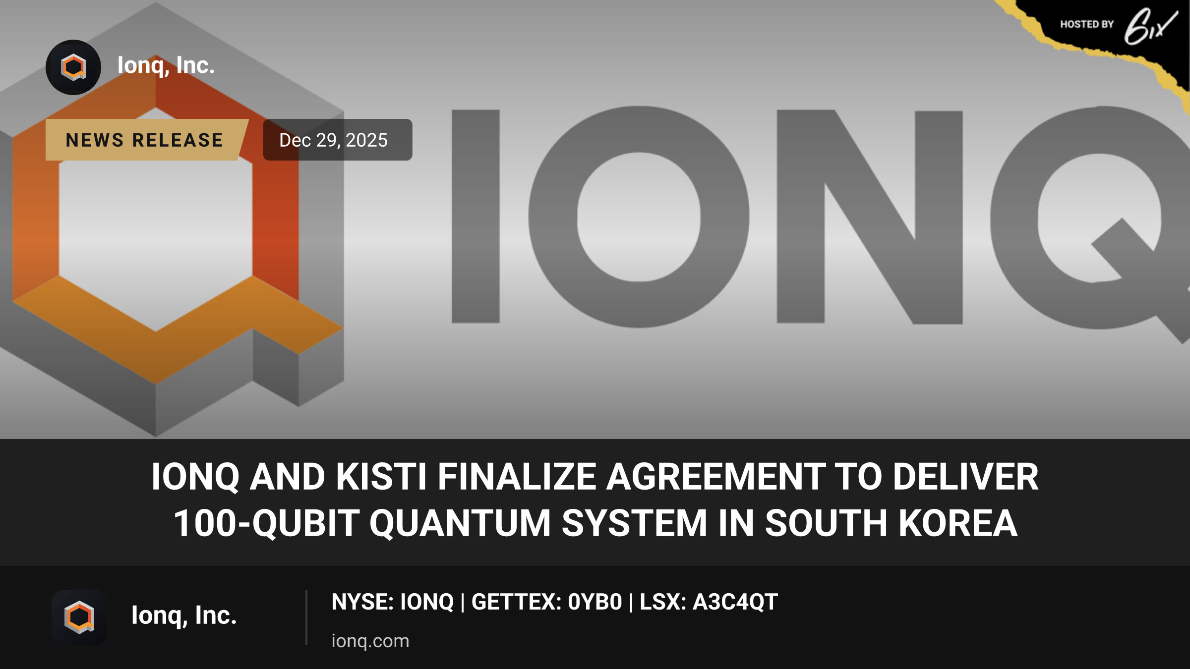 IonQ and KISTI Finalize Agreement to Deliver 100-Qubit Quantum System in South Korea