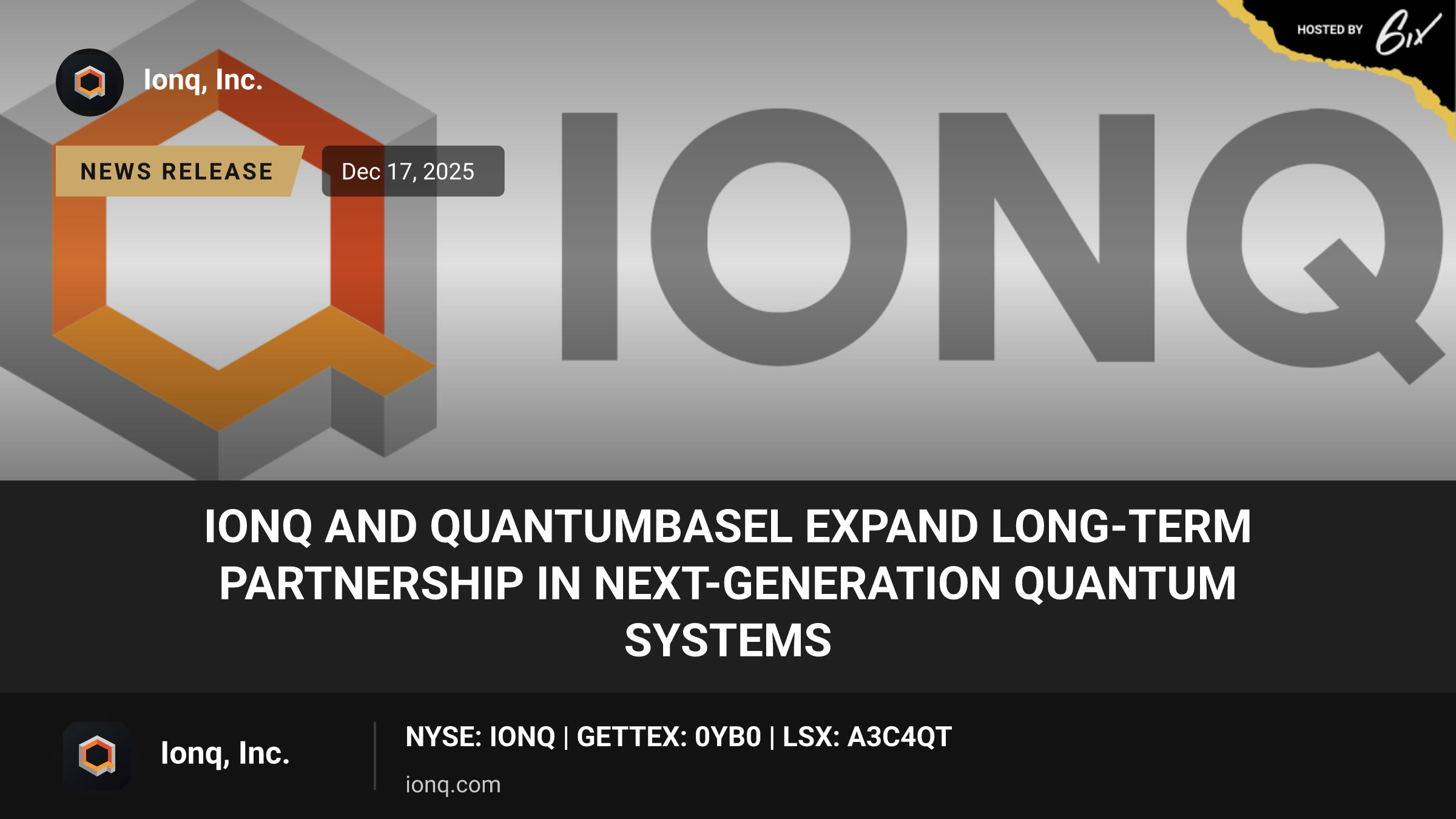IonQ and QuantumBasel Expand Long-Term Partnership in Next-Generation Quantum Systems