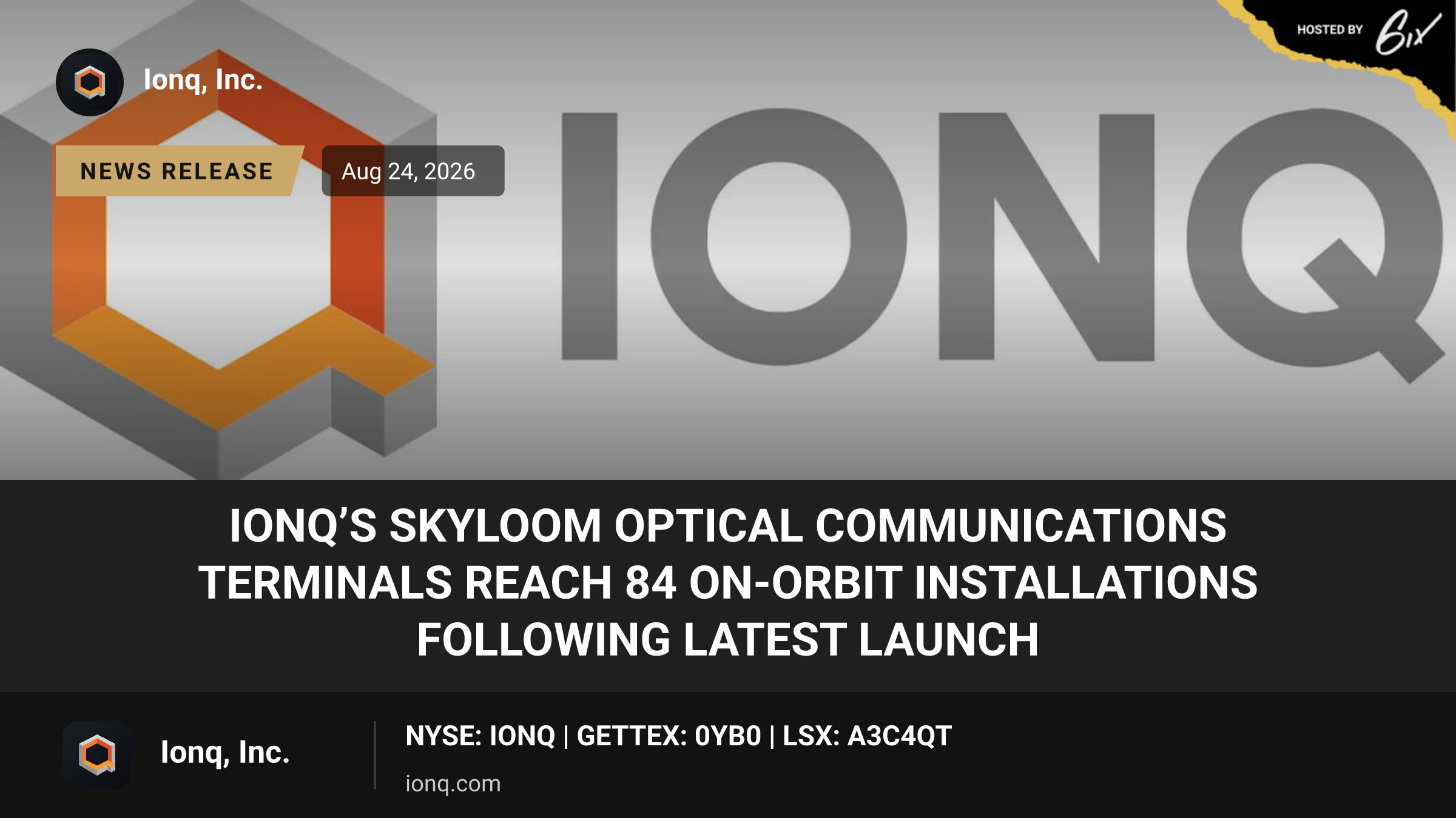 IonQ’s Skyloom Optical Communications Terminals Reach 84 On-Orbit Installations Following Latest Launch