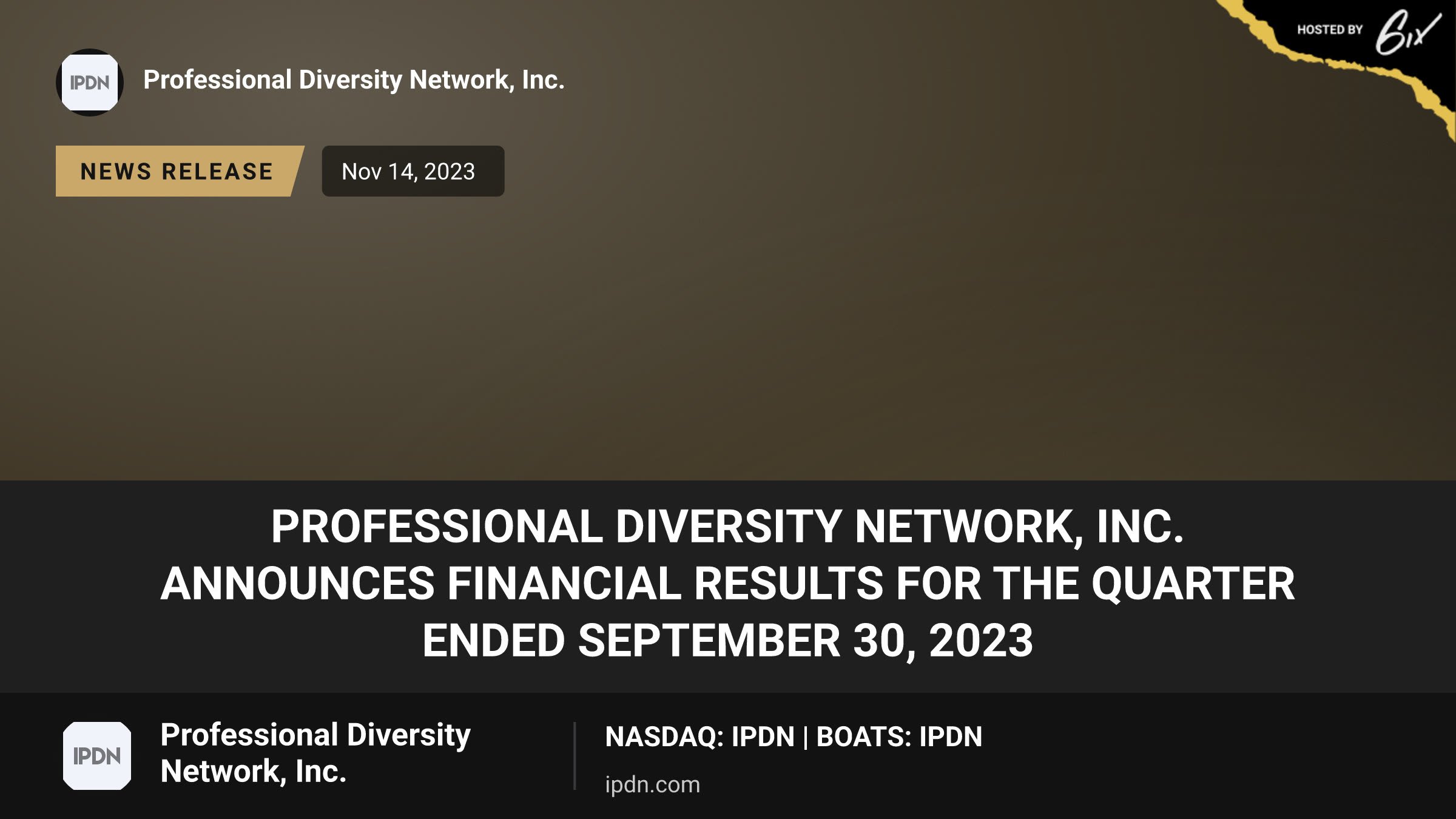 Professional Diversity Network, Inc. Announces Financial Results for the Quarter Ended September 30, 2023