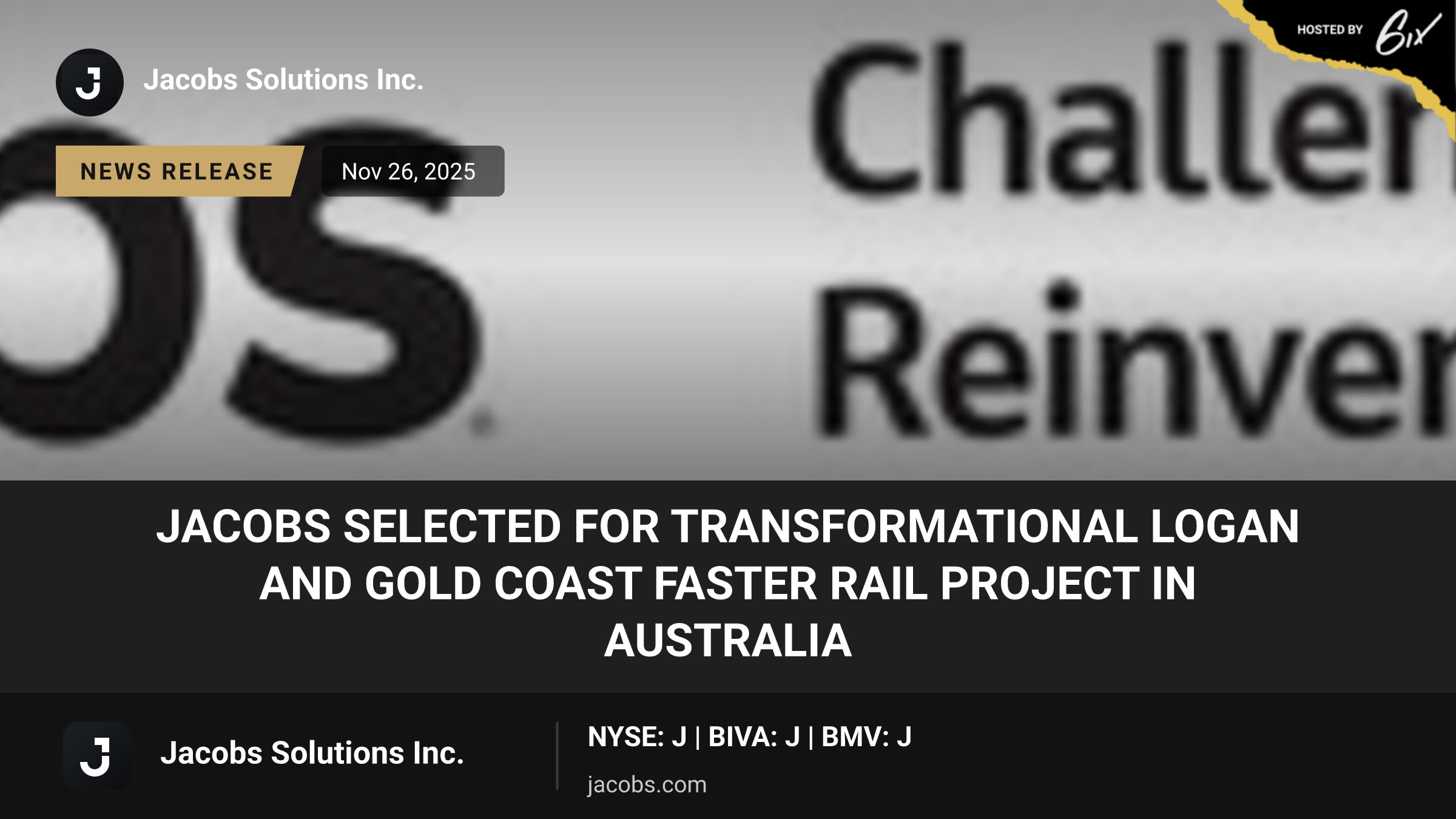 Jacobs Selected for Transformational Logan and Gold Coast Faster Rail Project in Australia