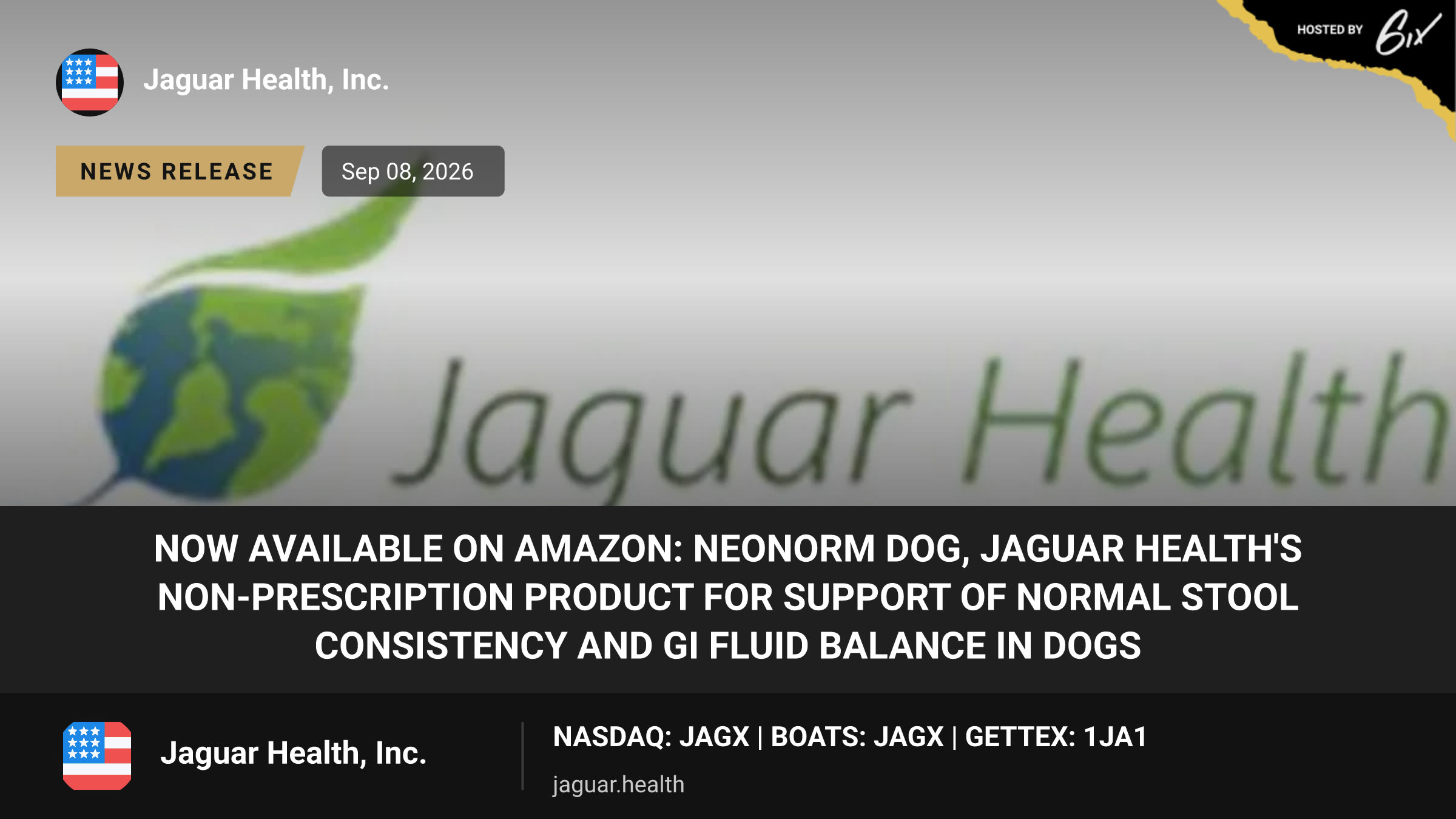 Now Available on Amazon: Neonorm Dog, Jaguar Health's Non-Prescription Product for Support of Normal Stool Consistency and GI Fluid Balance in Dogs