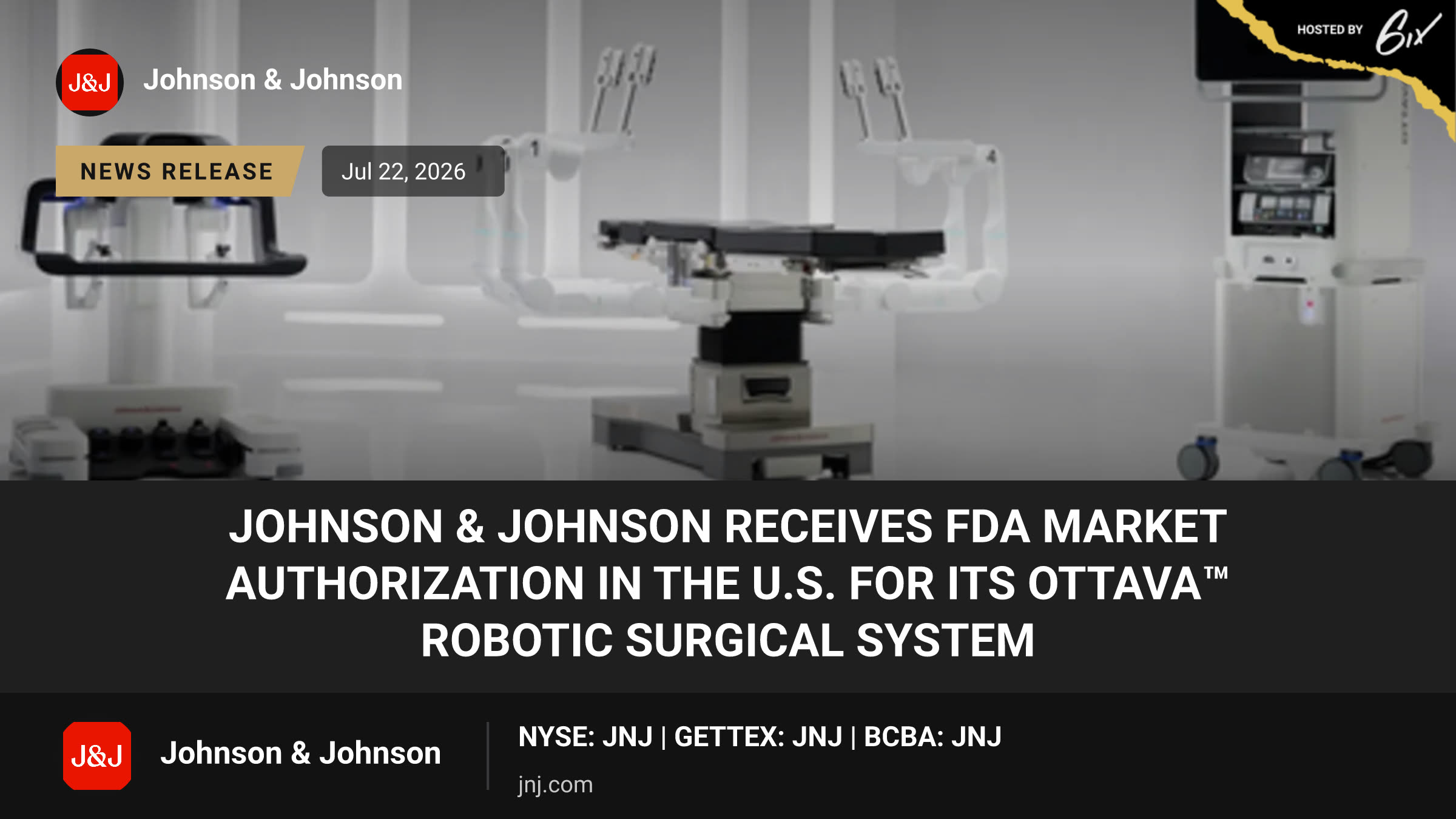 Johnson & Johnson Receives FDA Market Authorization in the U.S. for its OTTAVA™ Robotic Surgical System