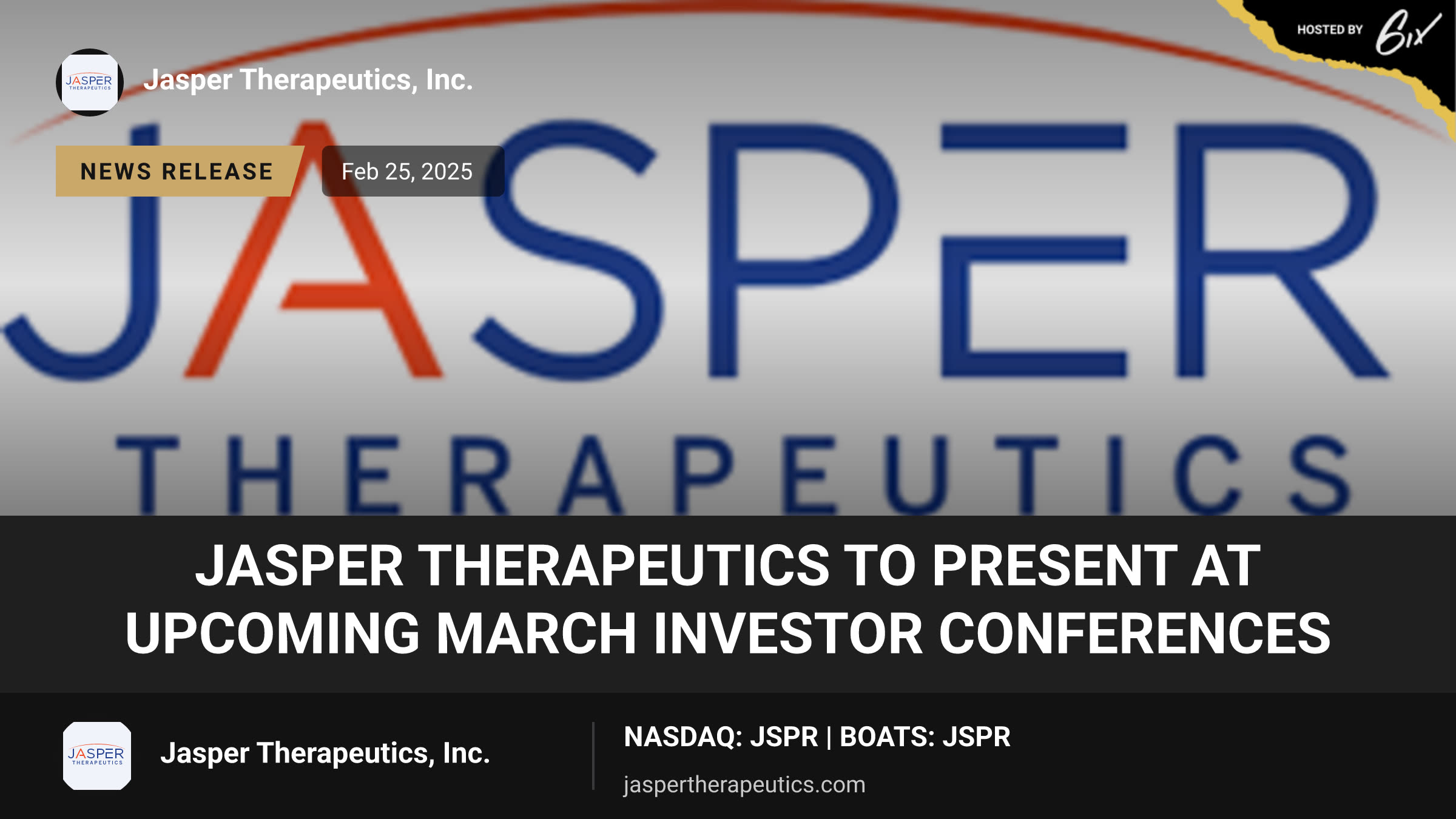 Jasper Therapeutics to Present at Upcoming March Investor Conferences