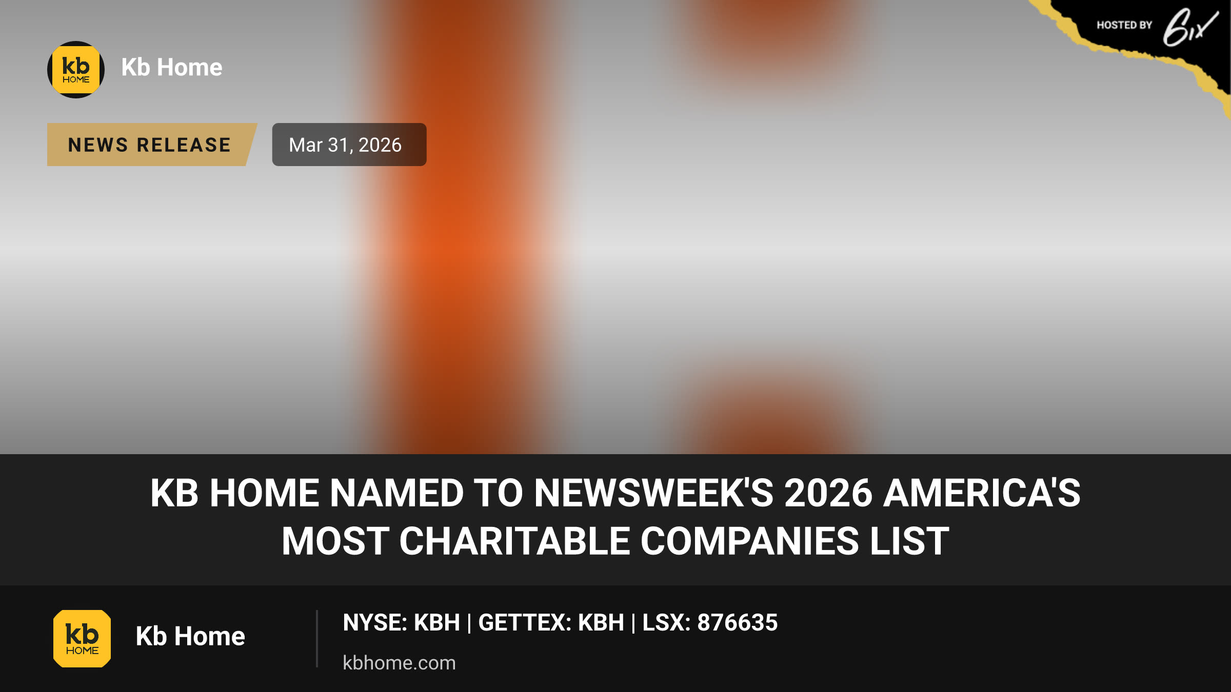 KB HOME NAMED TO NEWSWEEK'S 2026 AMERICA'S MOST CHARITABLE COMPANIES LIST