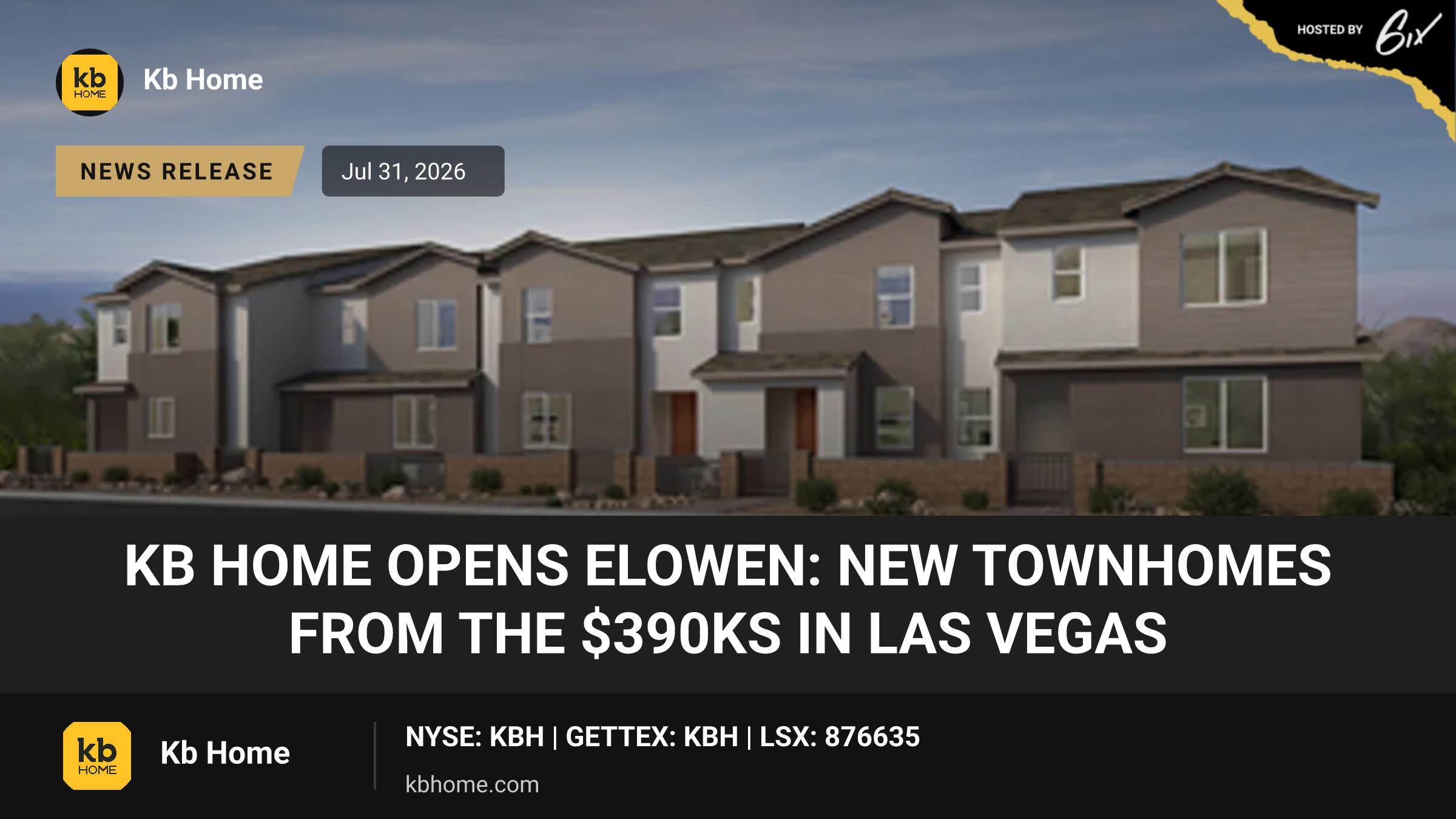 KB HOME OPENS ELOWEN: NEW TOWNHOMES FROM THE $390Ks IN LAS VEGAS