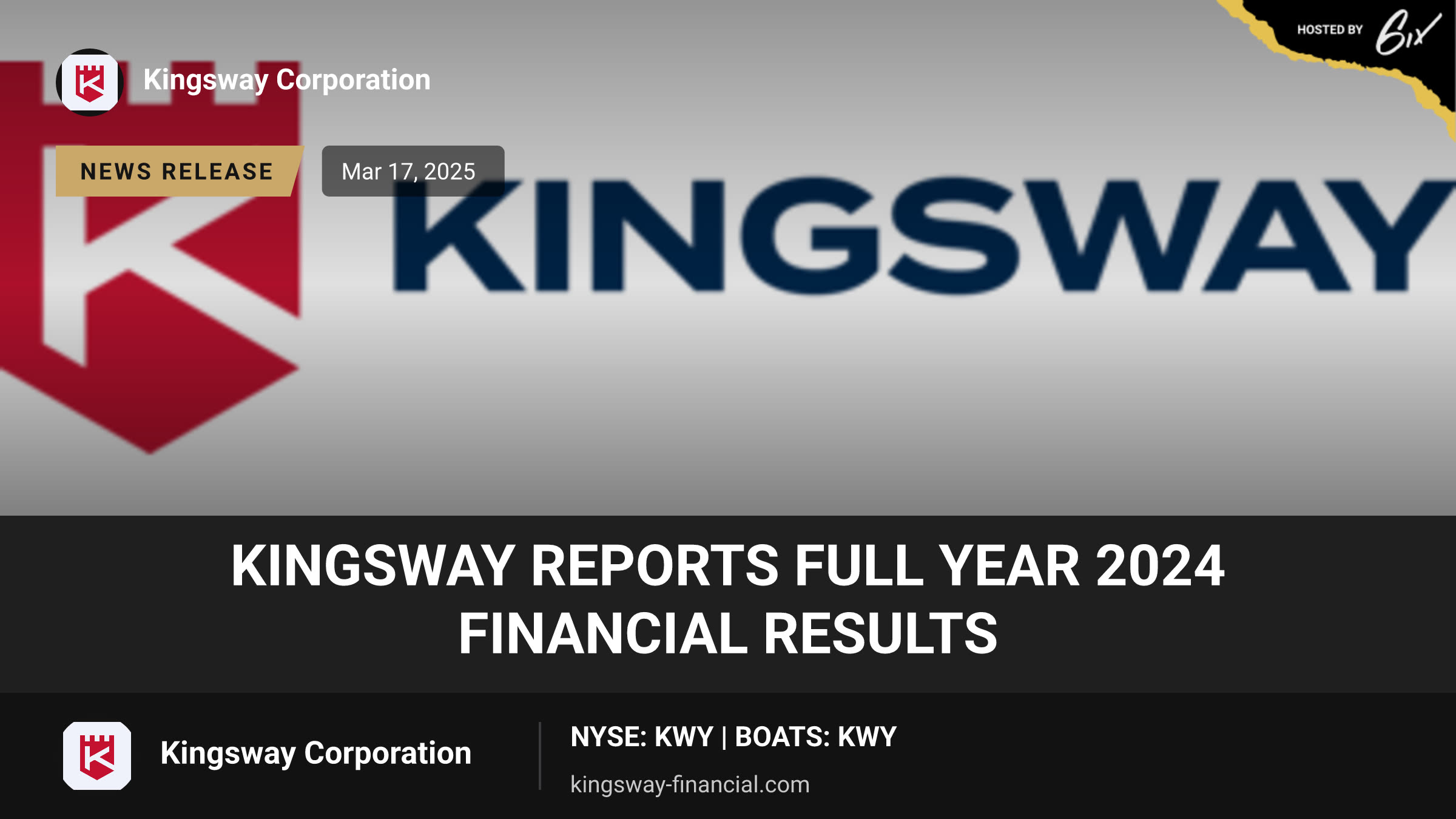 Kingsway Reports Full Year 2024 Financial Results