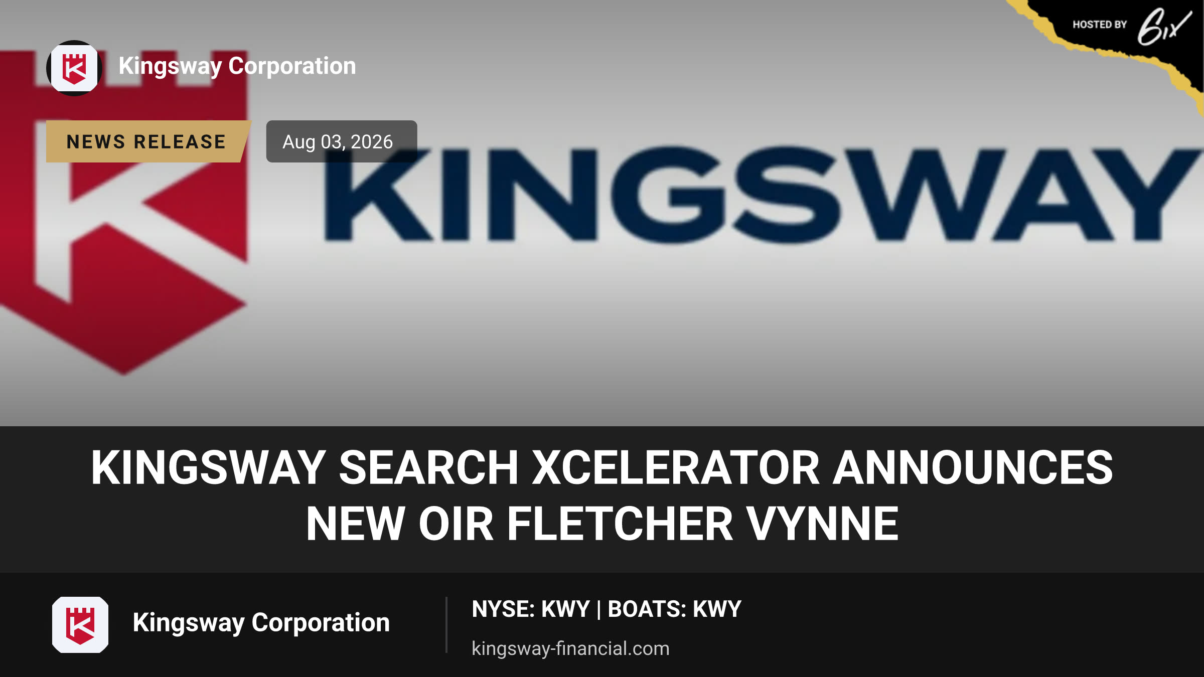 Kingsway Search Xcelerator Announces New OIR Fletcher Vynne