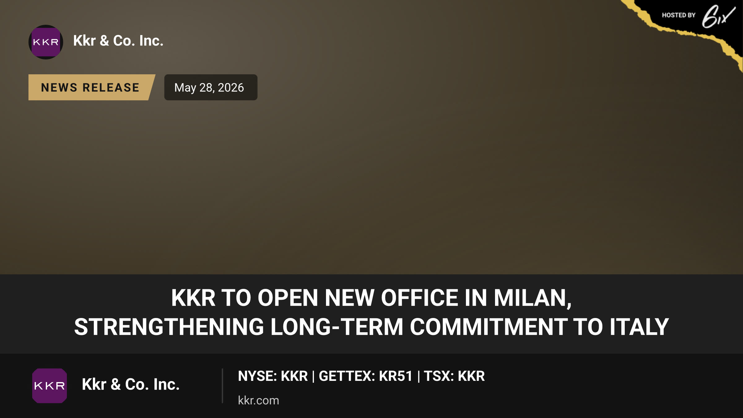 KKR to Open New Office in Milan, Strengthening Long-Term Commitment to Italy